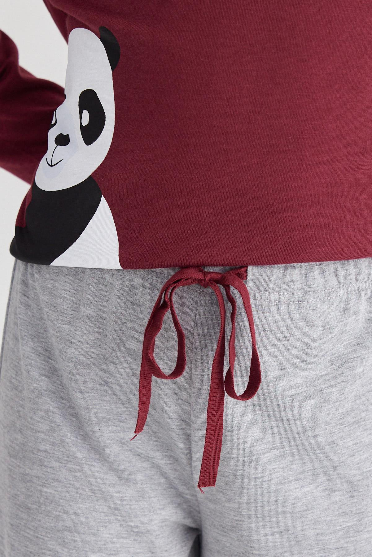 Panda Erkek Çocuk Pijama Takım Gri-Melanj./BORDEUX