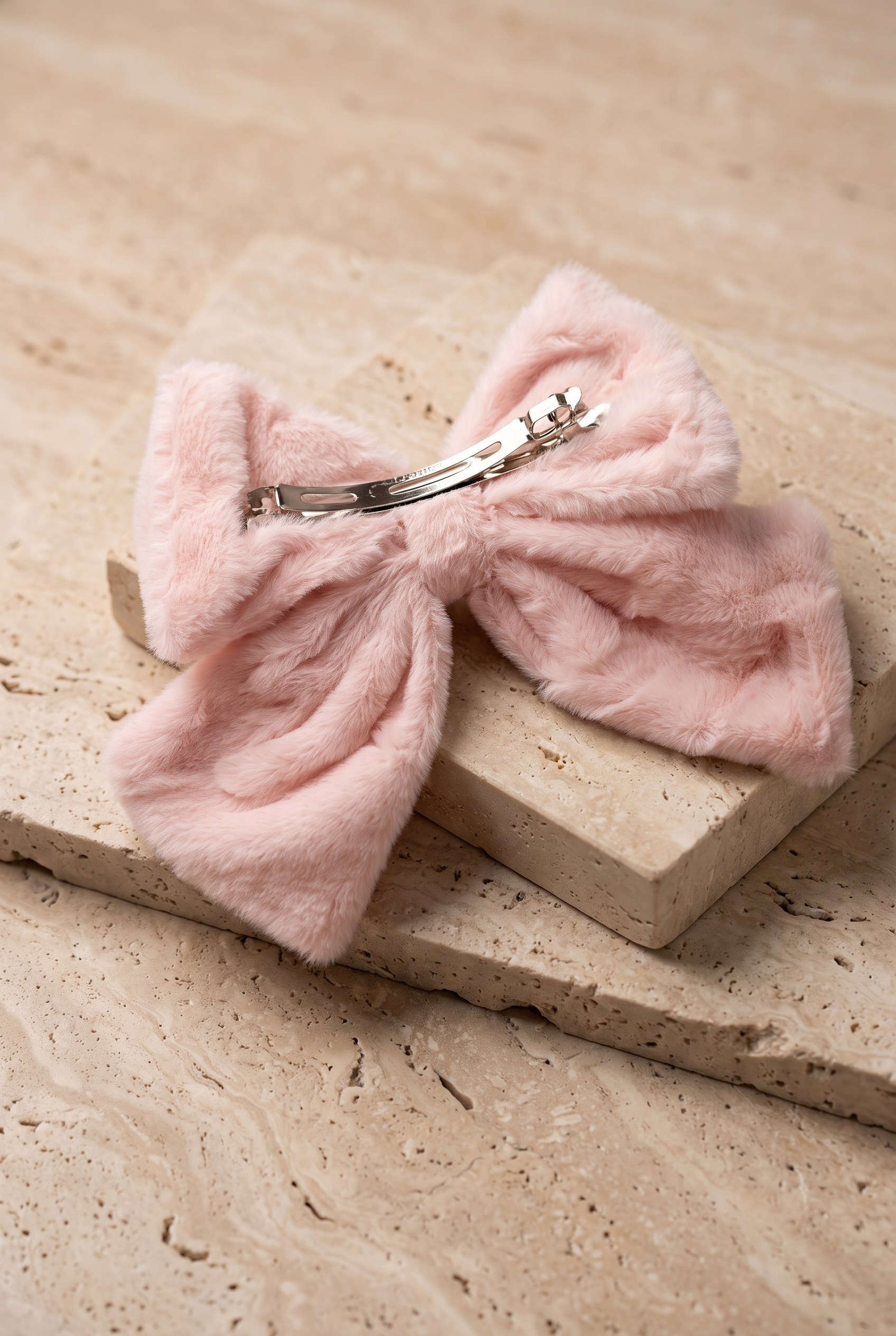 Peluş Fiyonklu Pofuduk Otomat Toka Pembe