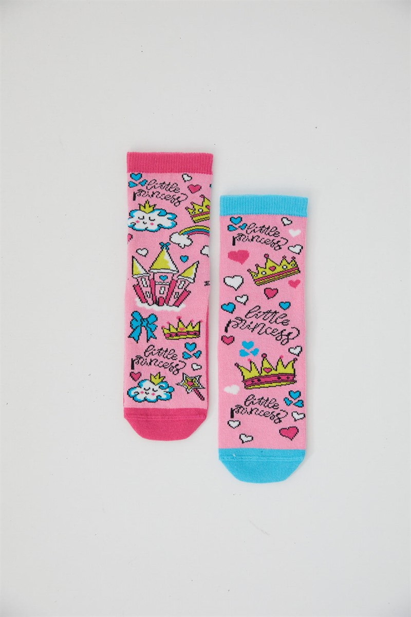 Pink Princess 2'Li Paket Kız Çocuk Soket Çorap-Pembe