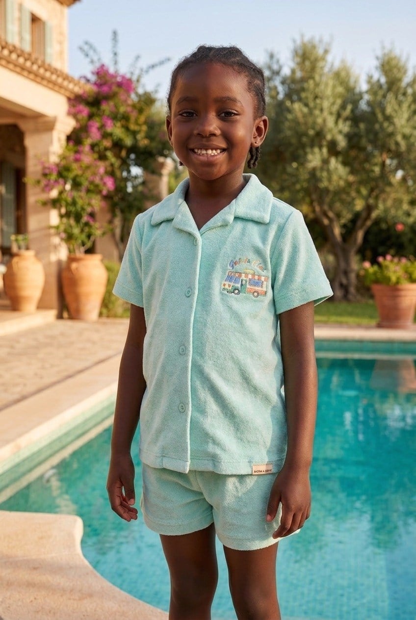 Children's Polo Neck Towel T-Shirt Light Blue