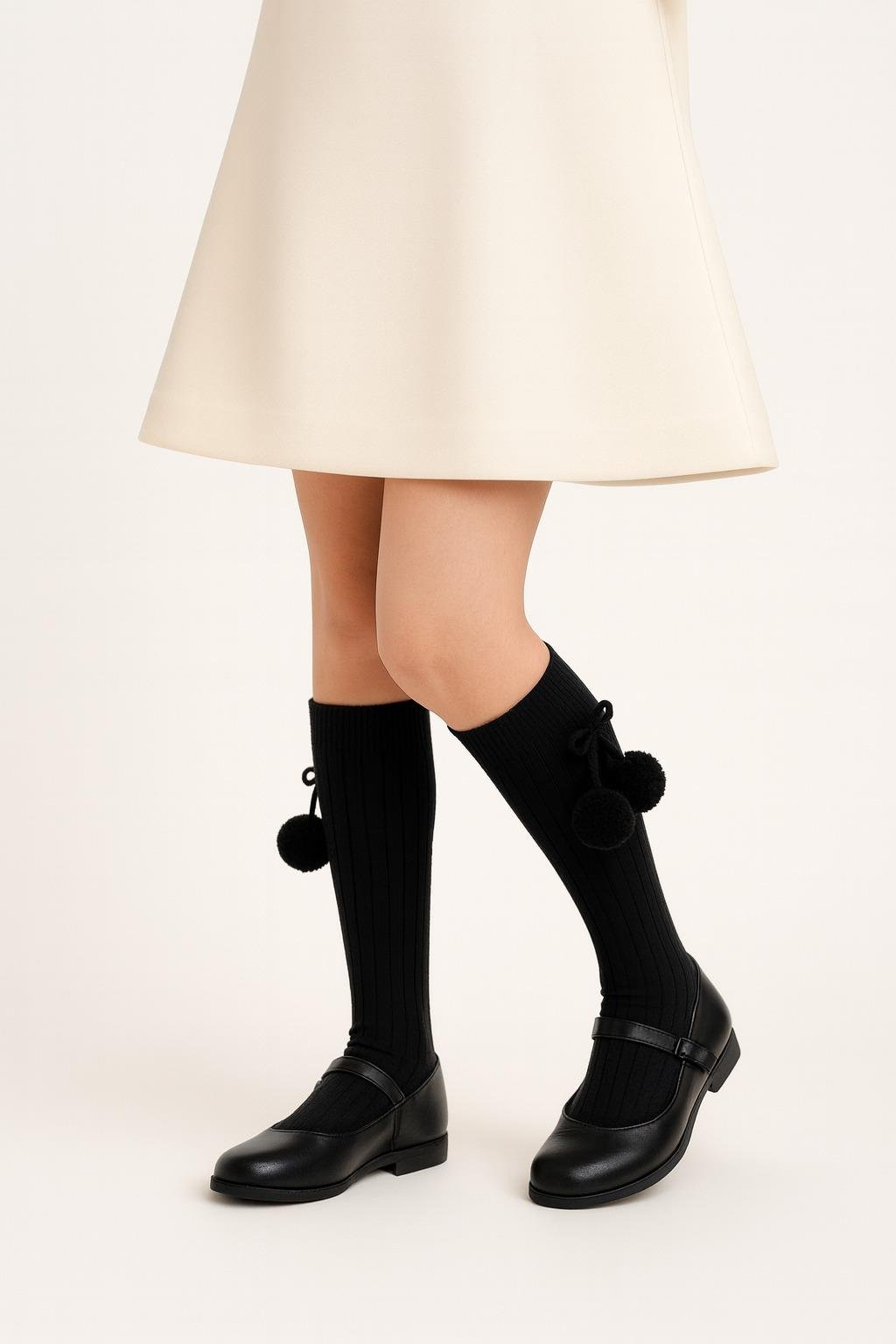 Ponpon Kız Çocuk Dizüstü Çorap SİYAH