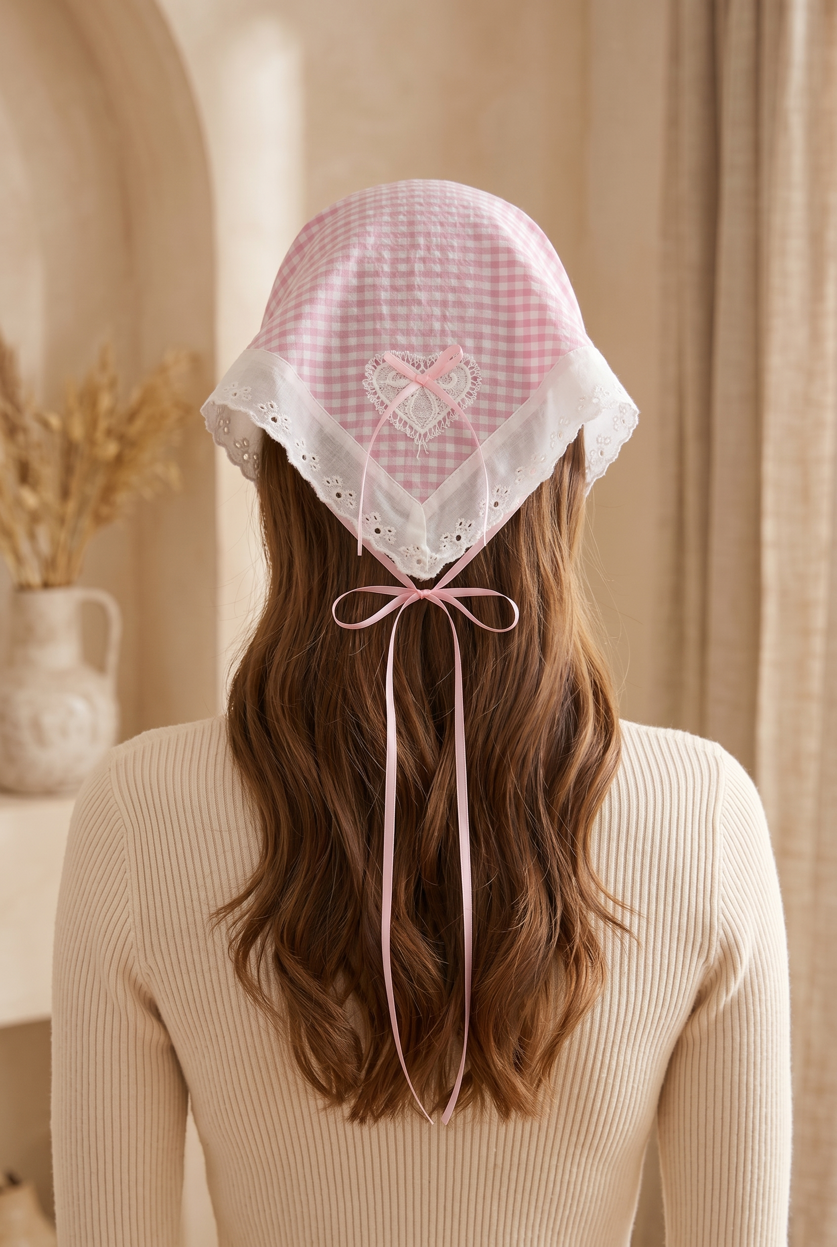 Pötikareli Dantelli Taç Şeklinde Bandana Pembe