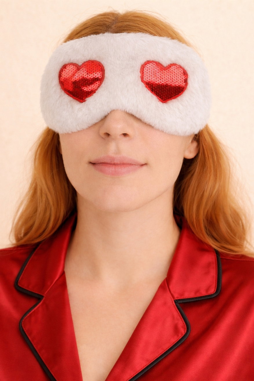 Pullu Kalpli Göz Uyku Bandı Beyaz