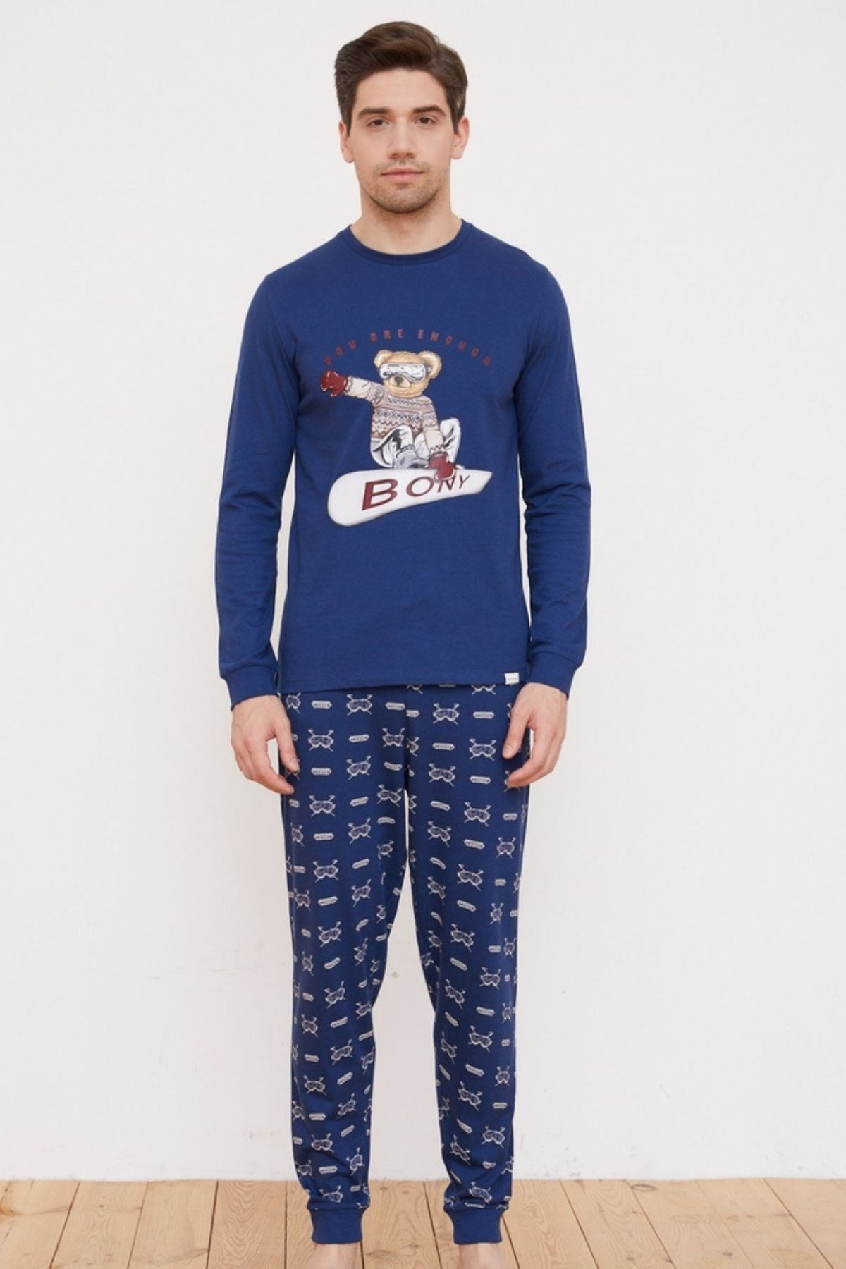 Retro Prep Erkek Pijama Takımı-Lacivert