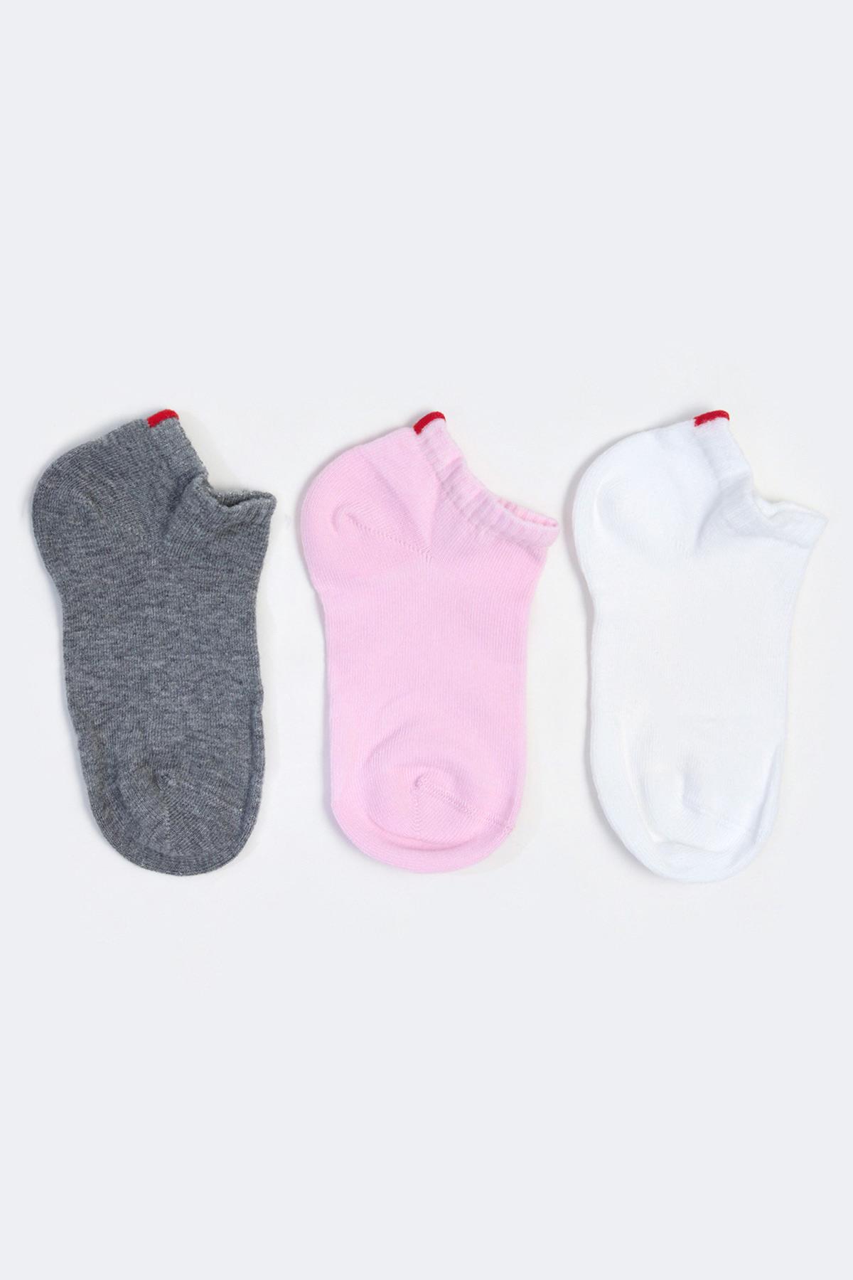 Run 3 lü Çocuk Basic Patik Çorap GREY/Beyaz/Pembe