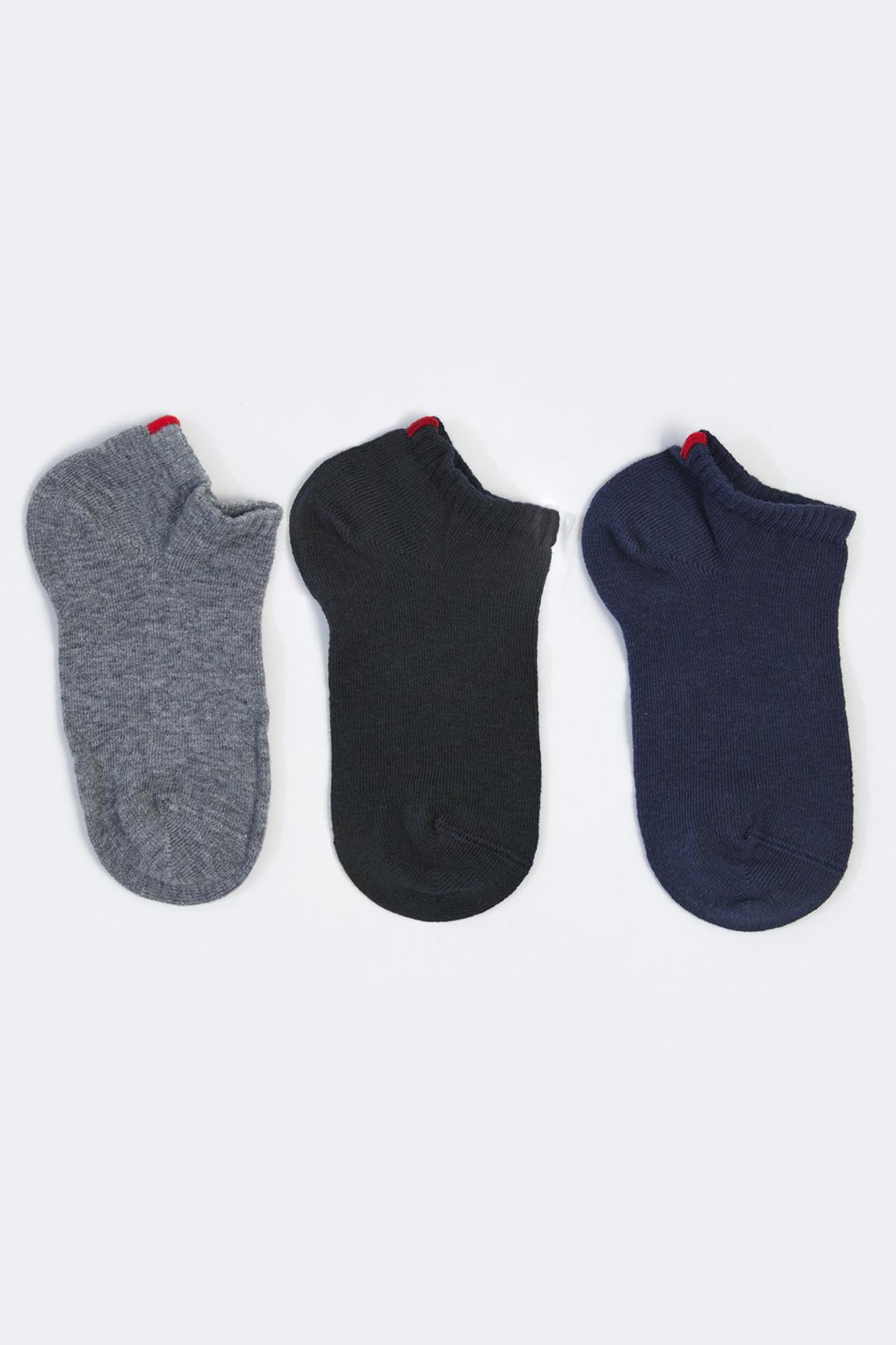 Run 3 lü Çocuk Basic Patik Çorap Lacivert/GREY/Siyah