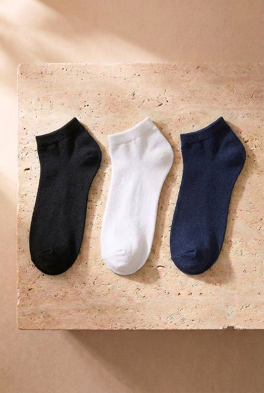 Run 3-Pack Men's Basic Booties Socks Black/White/Navy Blue