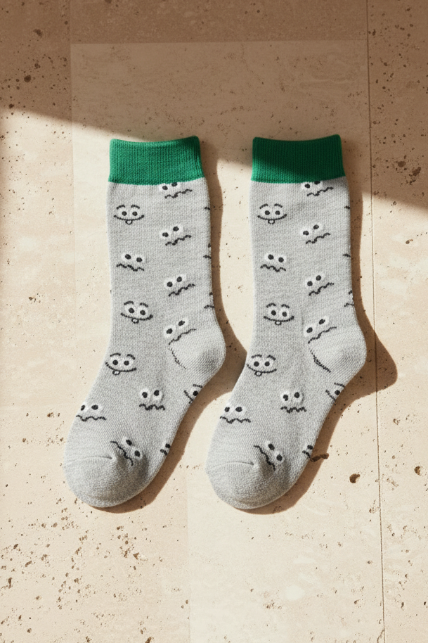 Confused Face Patterned Gray Children's Socks