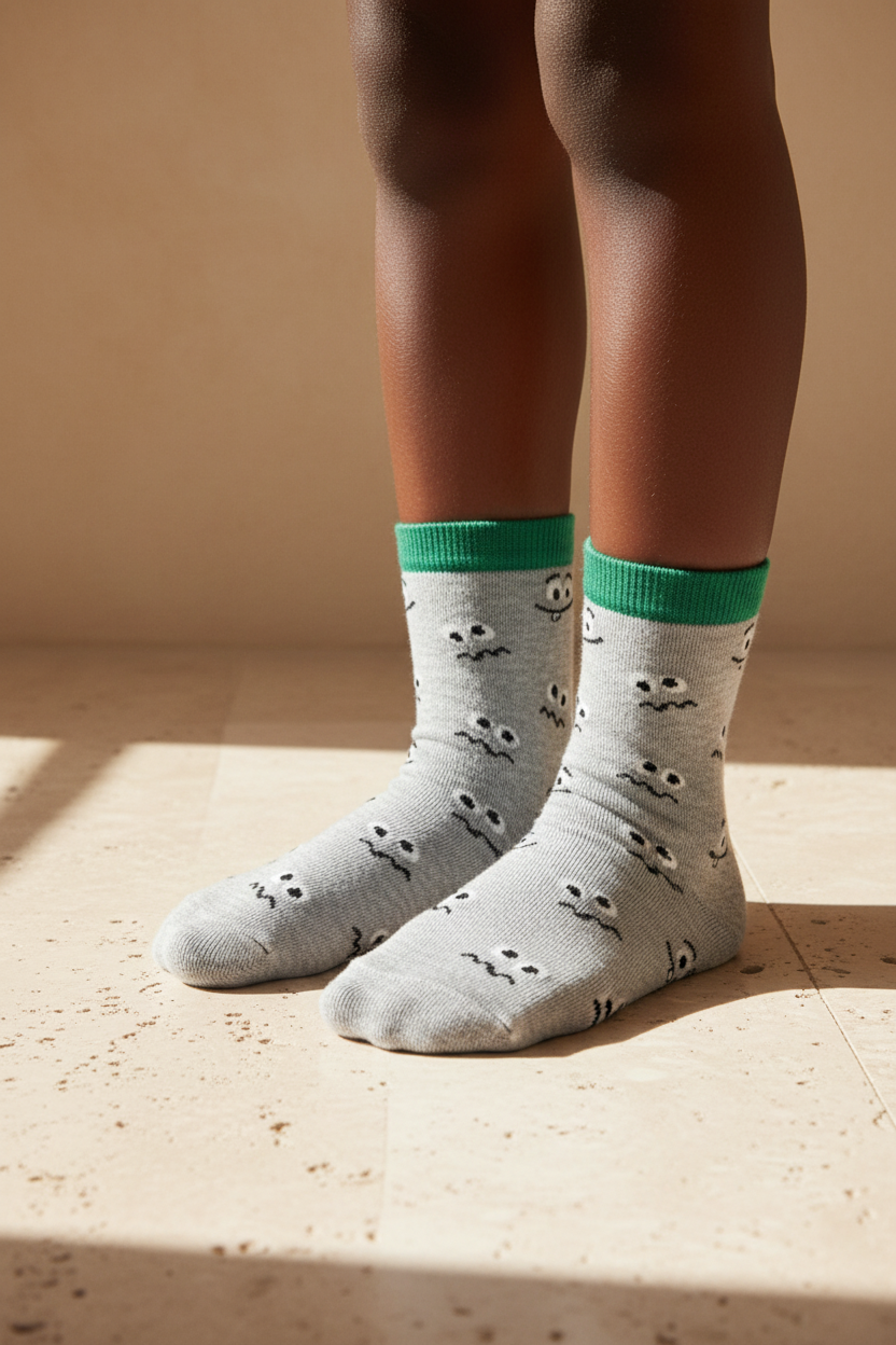 Confused Face Patterned Gray Children's Socks