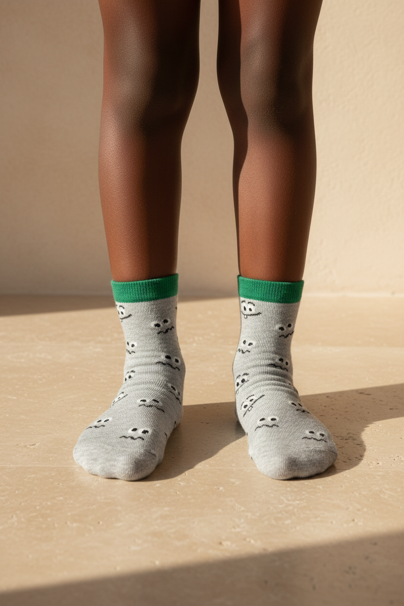 Confused Face Patterned Gray Children's Socks