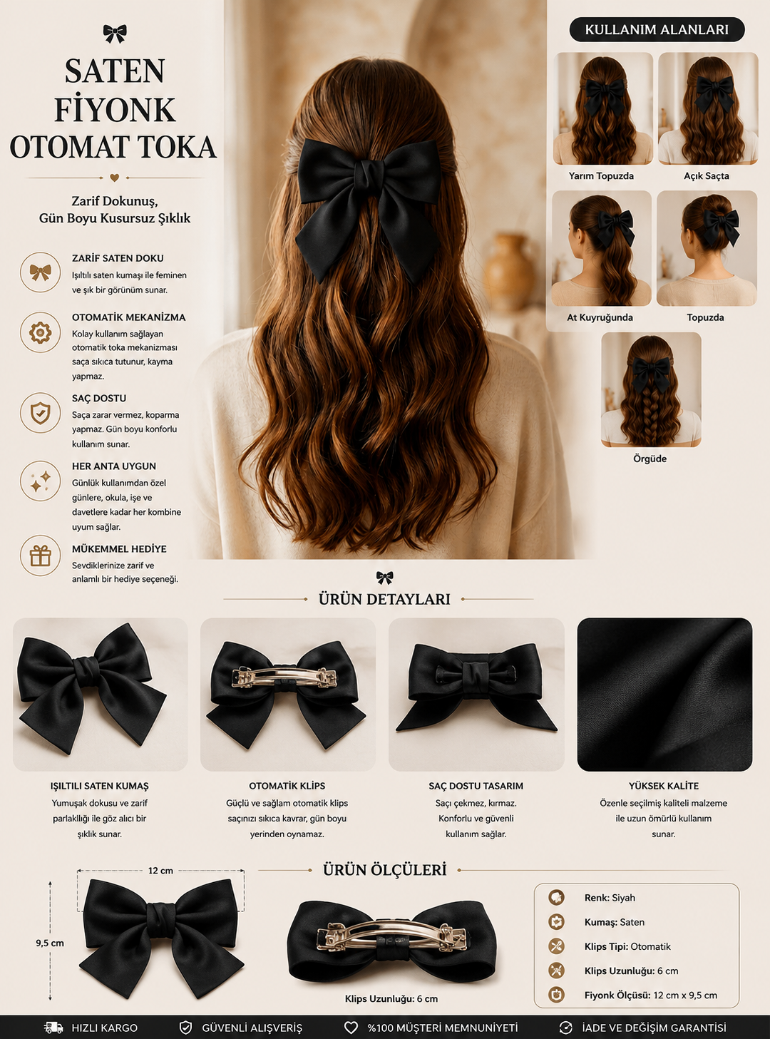 Saten Fiyonk Otomat Toka Siyah