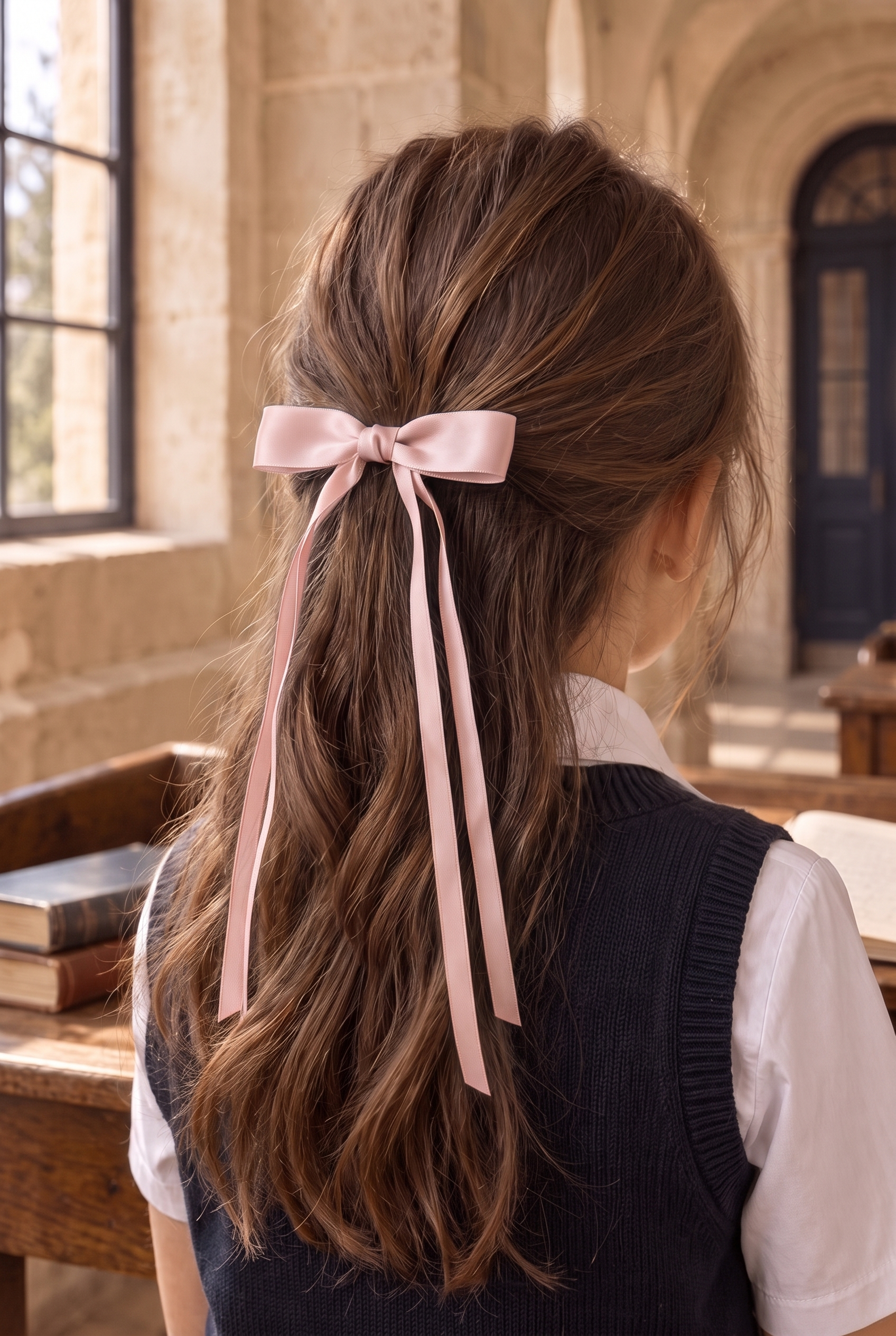 Saten Fiyonklu İnce Kurdeleli Fiyonk Toka Pembe