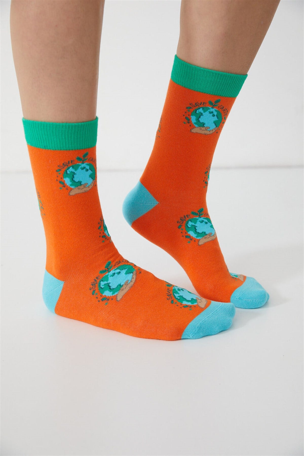 Save The Earth Unisex Soket Çorap-Turuncu