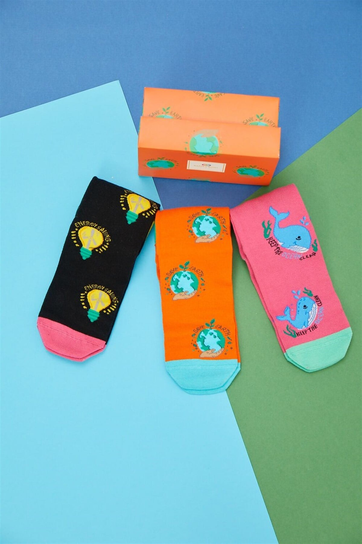 Save The Natura 3'lü Paket Unisex Soket Çorap-Desenli