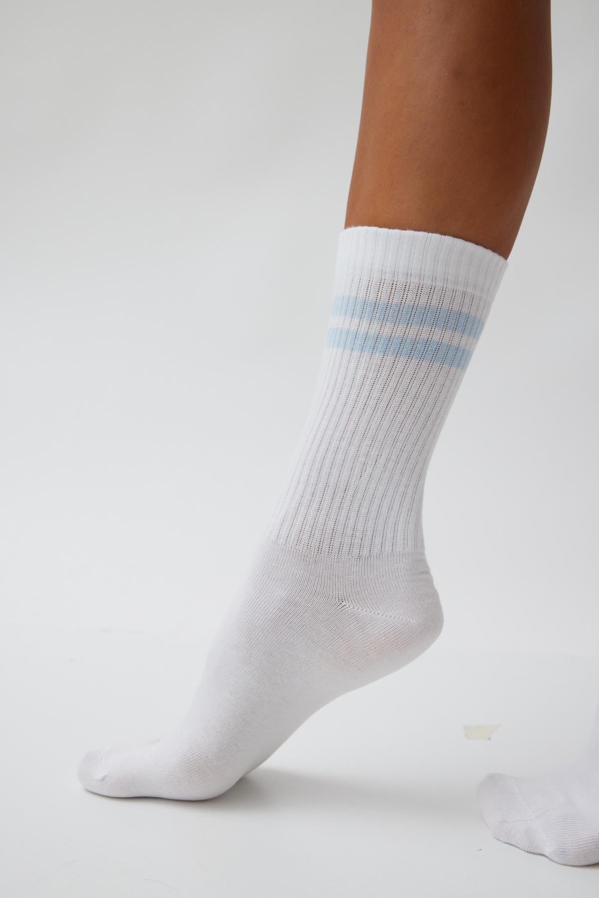 Şeritli Unisex Soket Çorap BUZ MAVİSİ