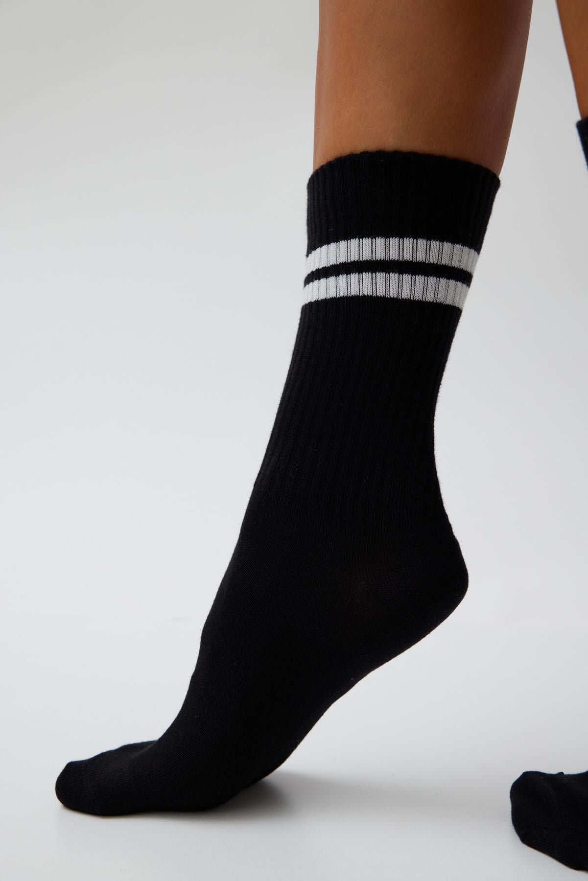 Şeritli Unisex Soket Çorap SİYAH