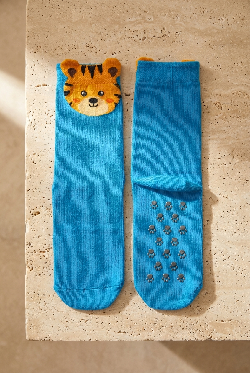 Blue Children's Socket Socks With Cute Animal Pattern