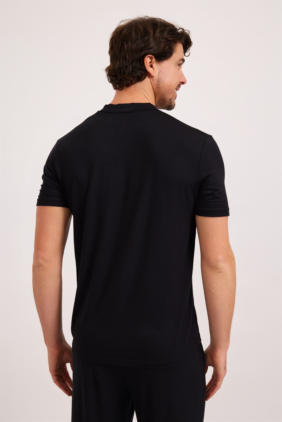 Silver Düğmeli Erkek Pijama Üst SİYAH