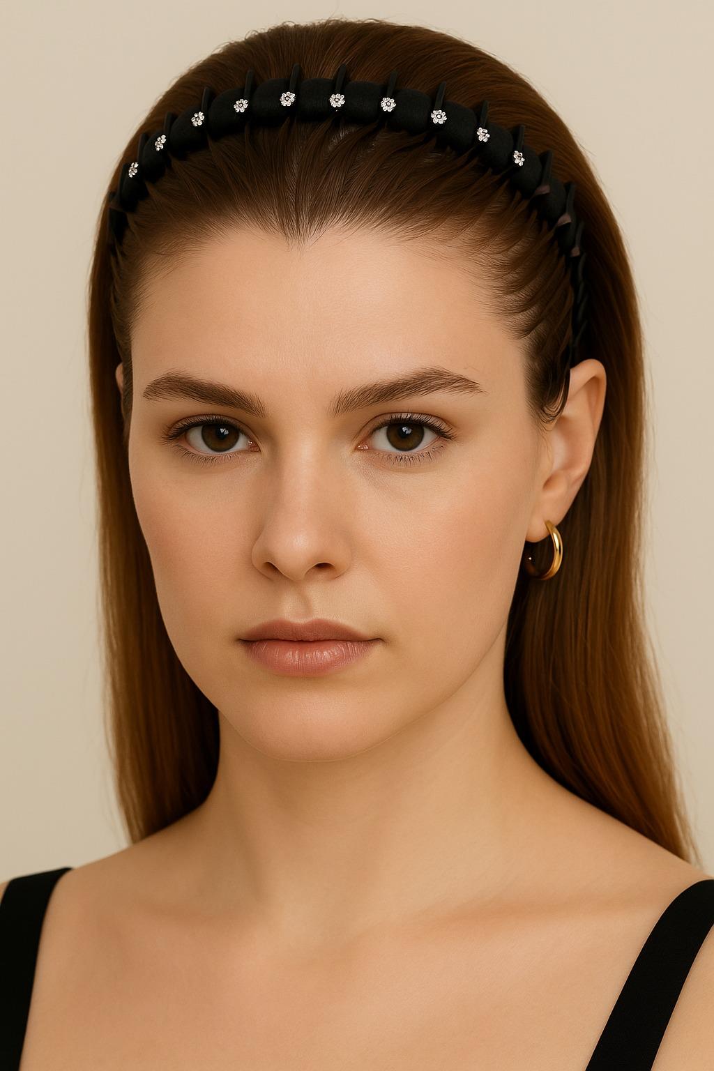 Siyah Tarak Formunda Taş Detaylı Taç