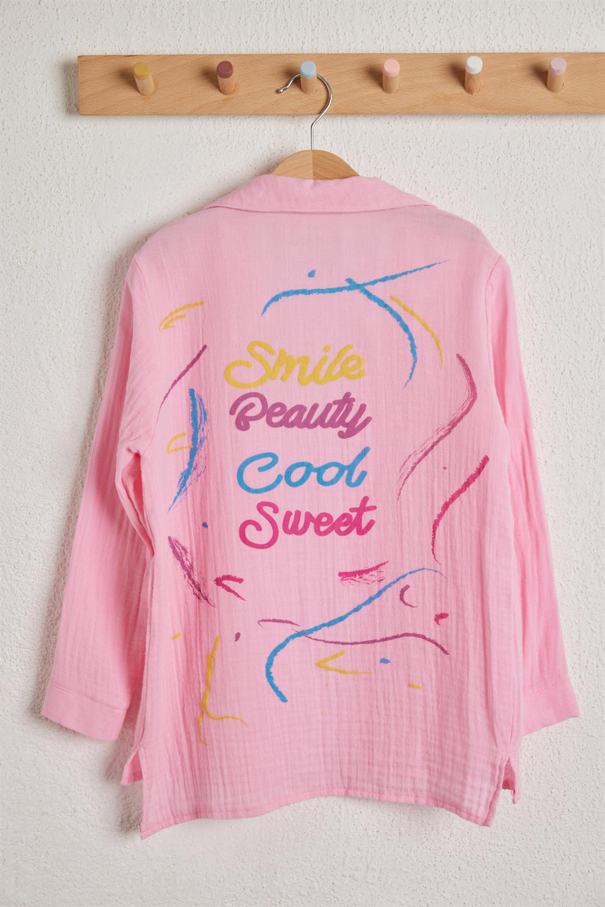 Smile Çocuk Keten Gömlek Pembe