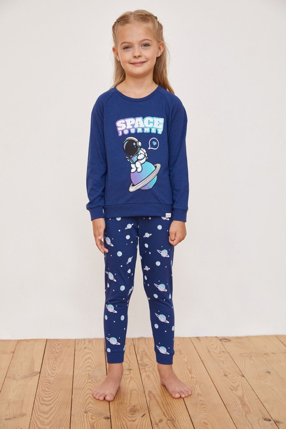 Space Kız Çocuk Pijama Takımı-Lacivert