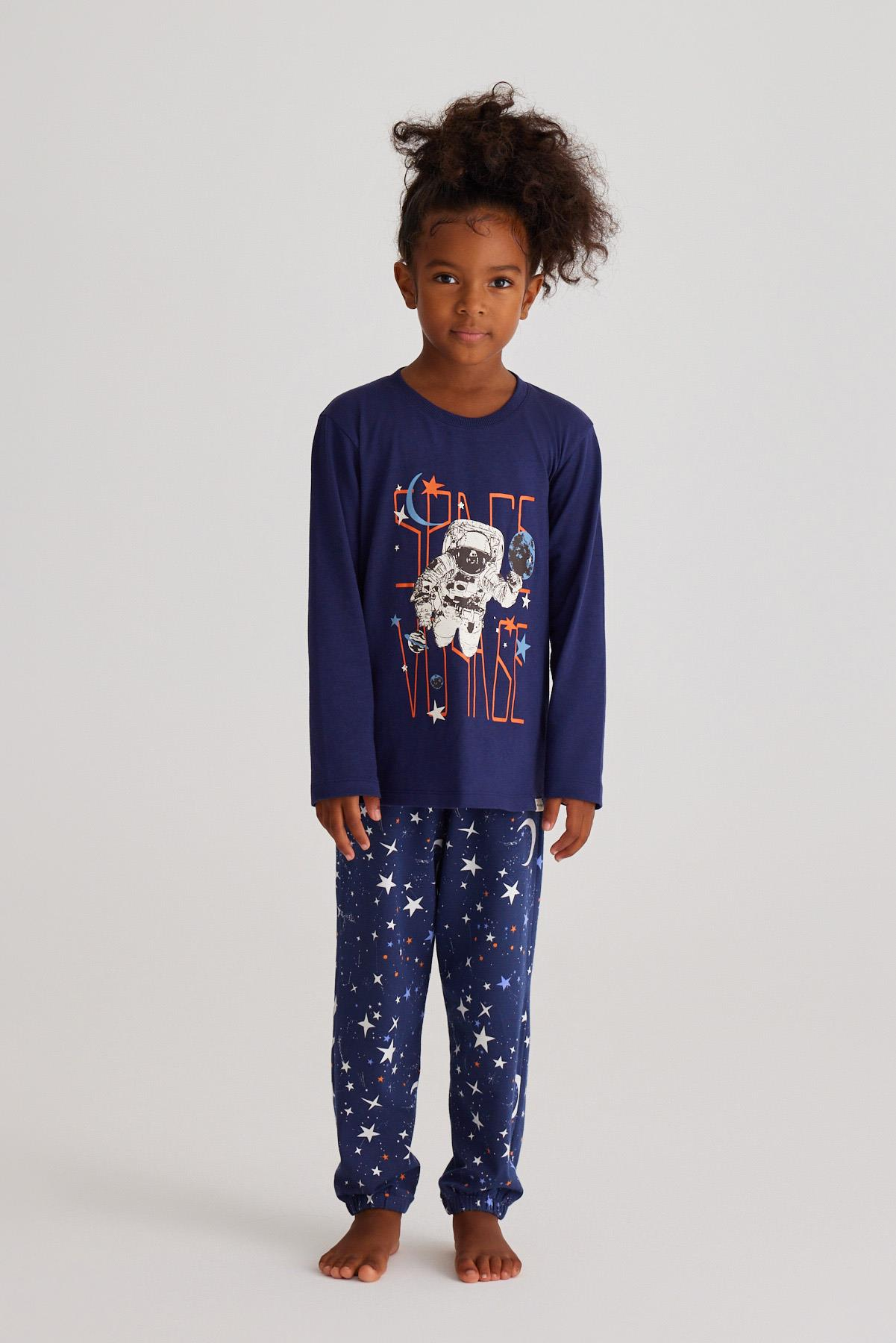 Space Kız Çocuk Pijama Takımı Lacivert