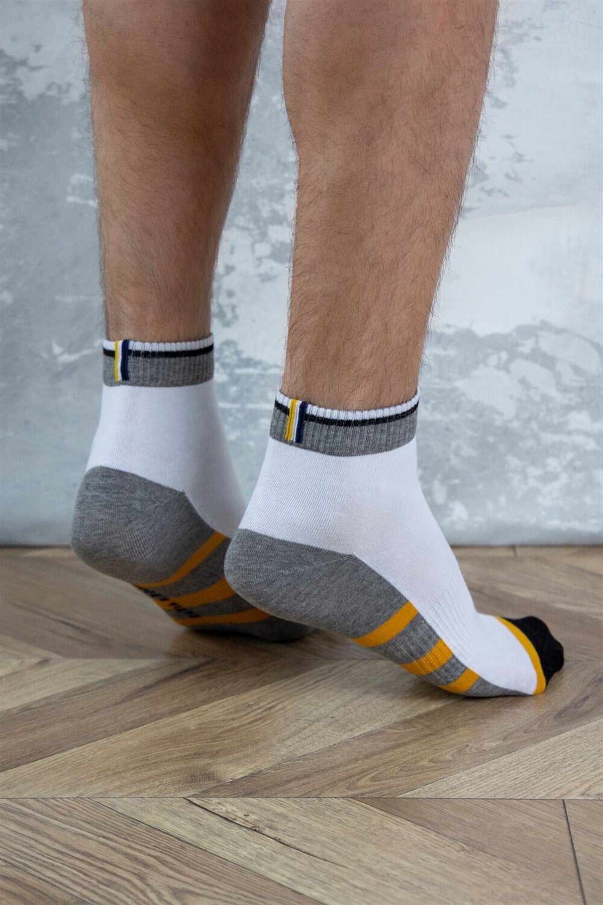 Spor  Erkek Step Çorap-Beyaz/Gri-Melanj.