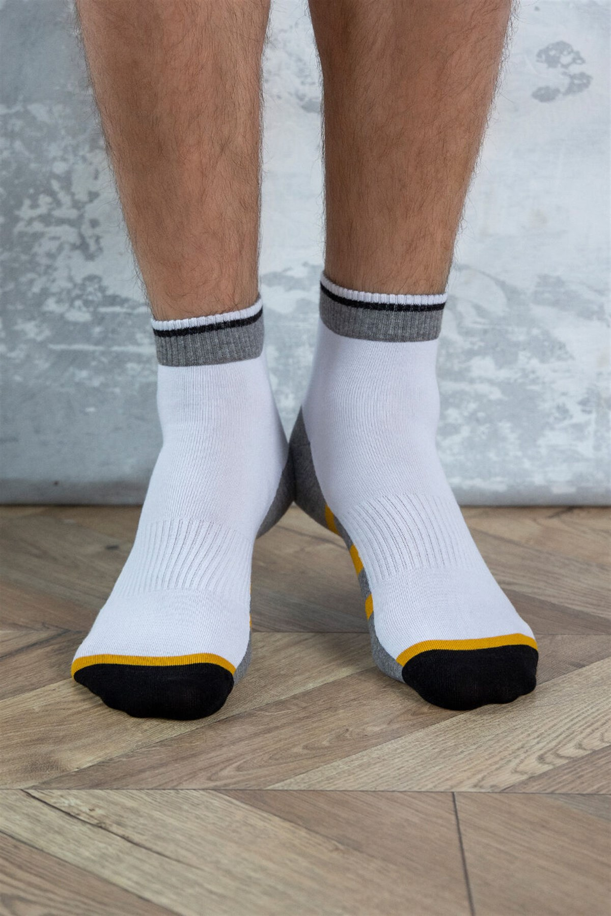 Spor  Erkek Step Çorap-Beyaz/Gri-Melanj.