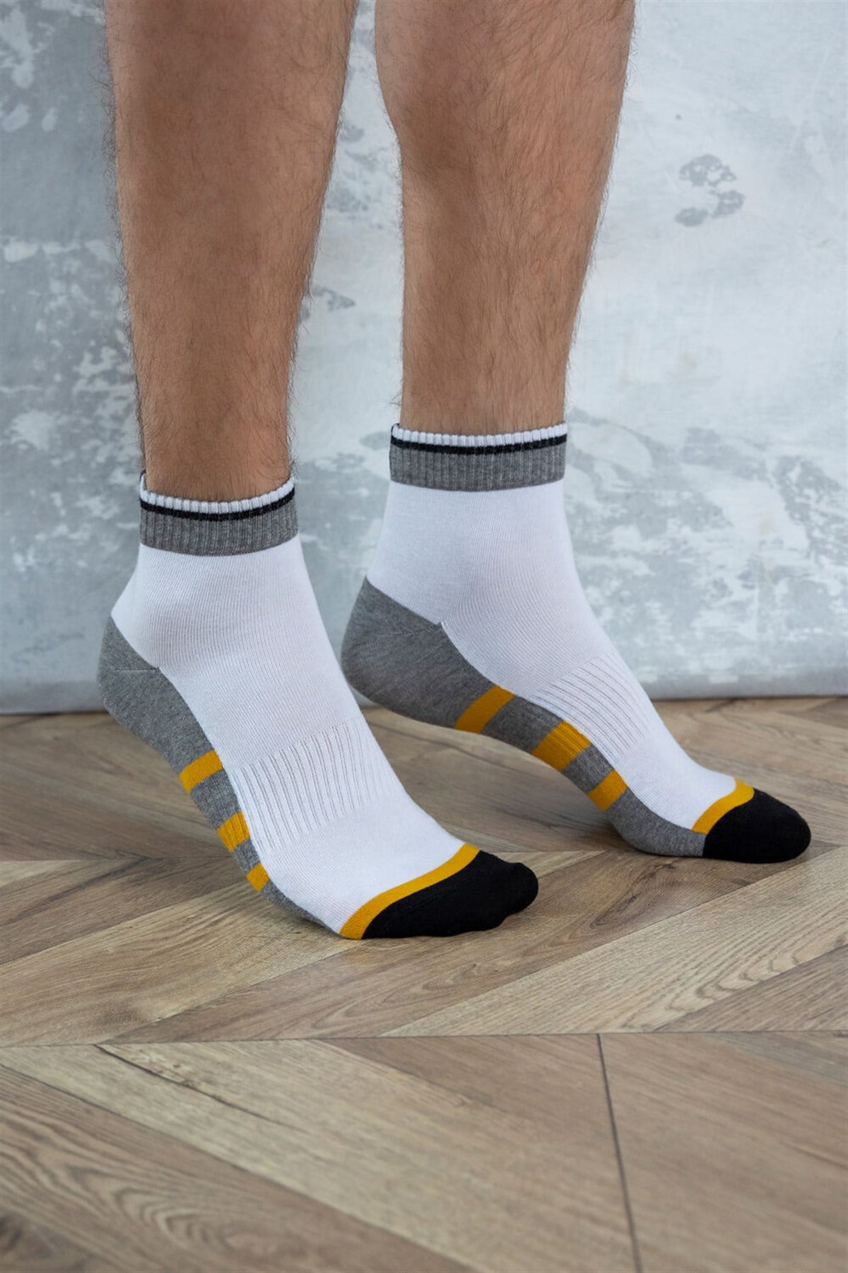 Spor  Erkek Step Çorap-Beyaz/Gri-Melanj.