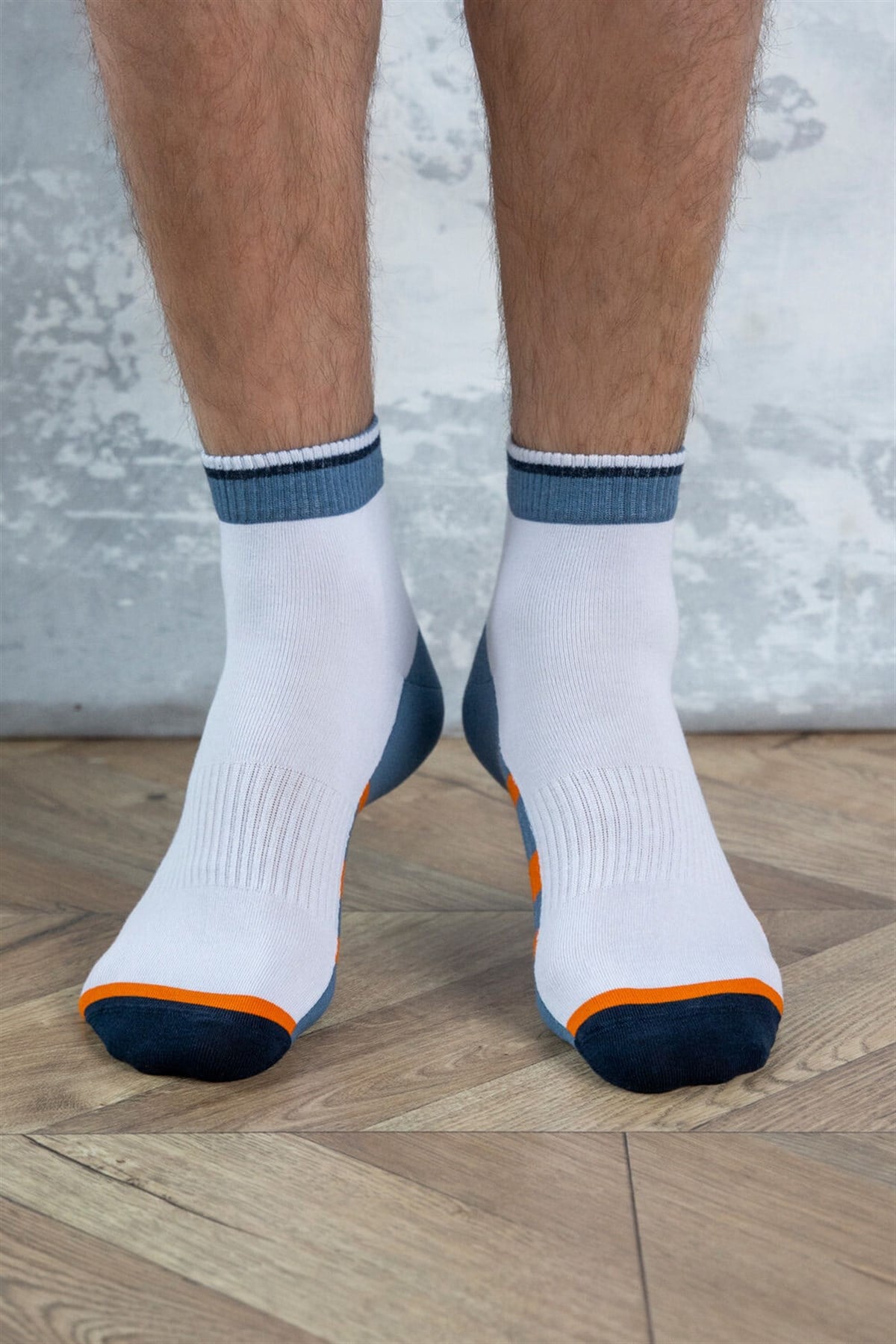 Spor  Erkek Step Çorap-Beyaz/MAVİ