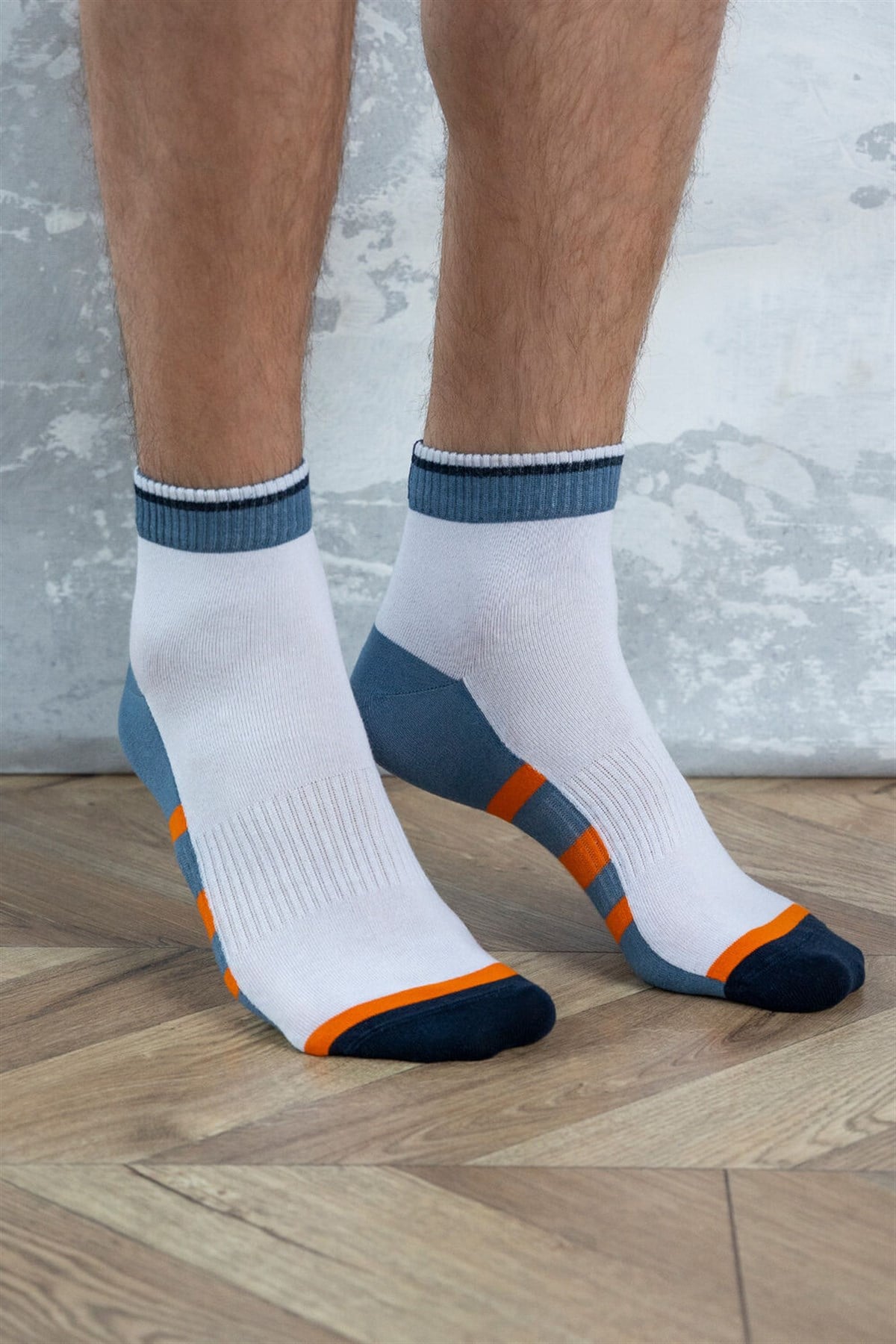 Spor  Erkek Step Çorap-Beyaz/MAVİ