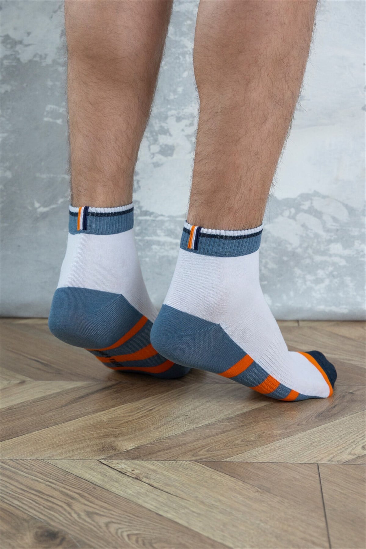 Spor  Erkek Step Çorap-Beyaz/MAVİ