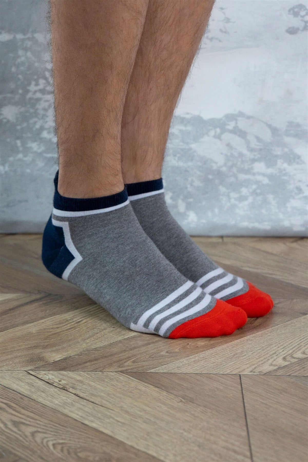 Sportif Erkek Step Çorap-Beyaz/Turuncu