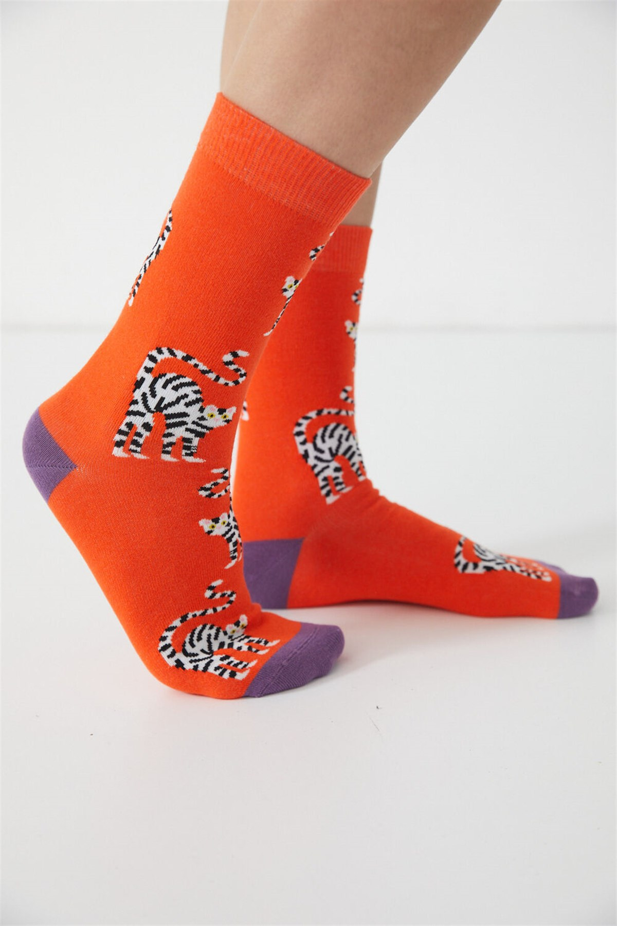Strıped Cat Unisex Soket Çorap-CORAL