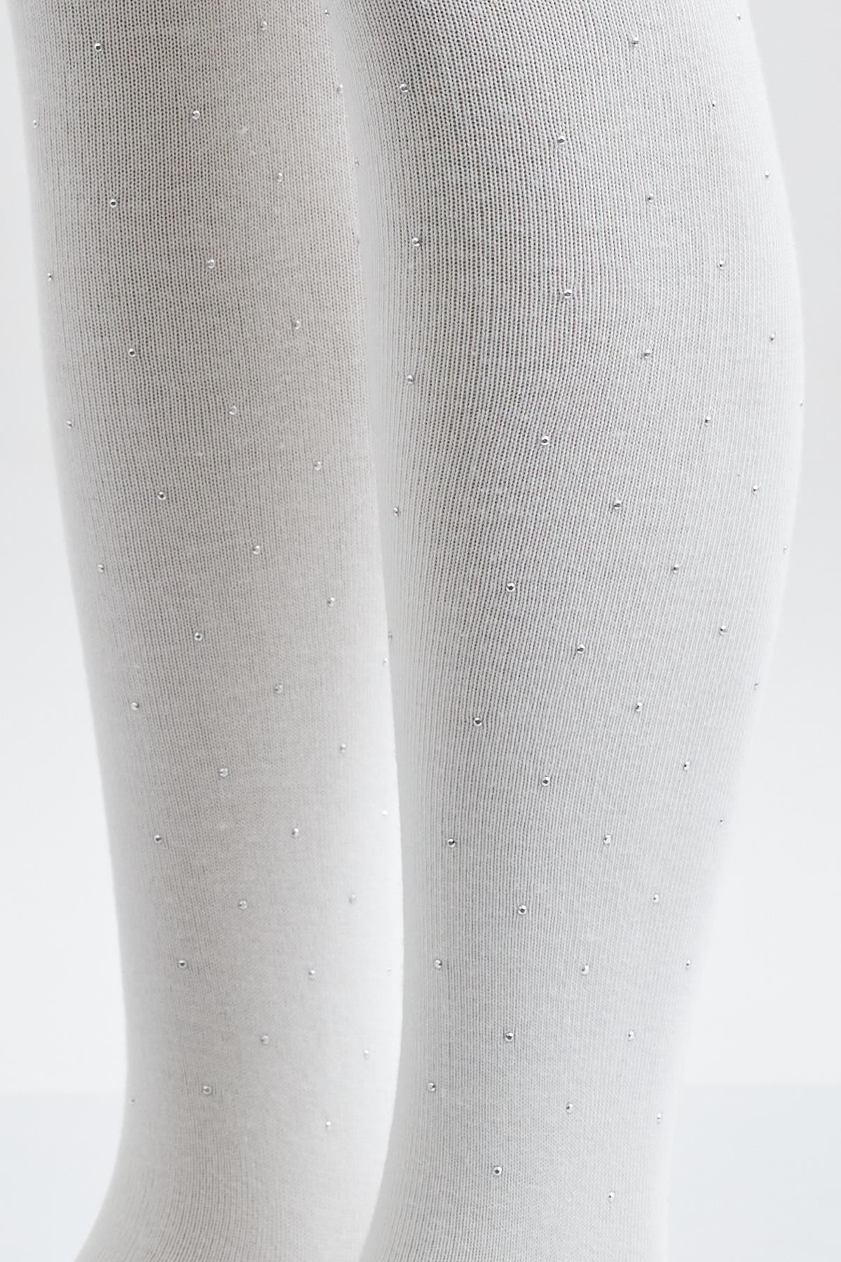 Taş Baskı Çocuk Külotlu Çorap Beyaz