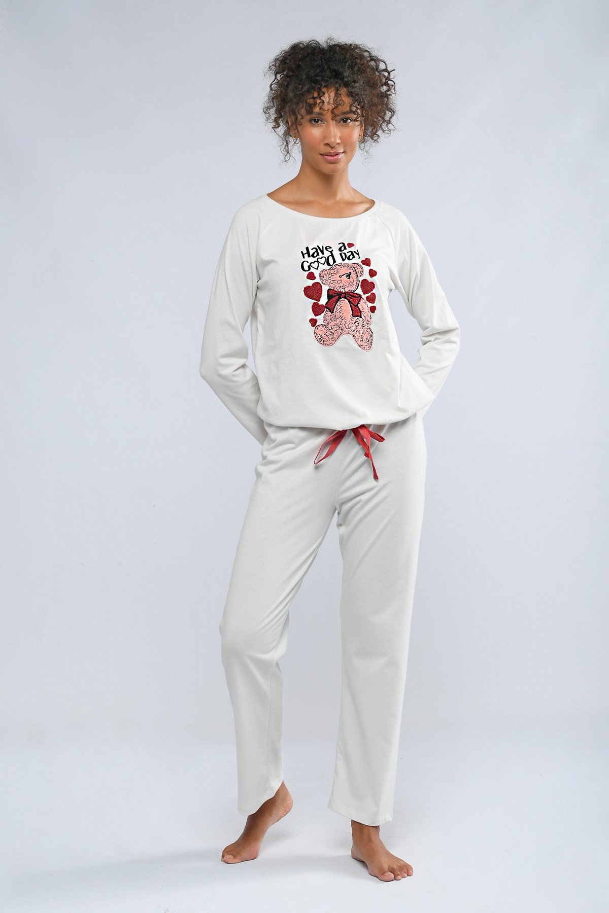 Teddy Bear Kadın Pijama Üst Ekru