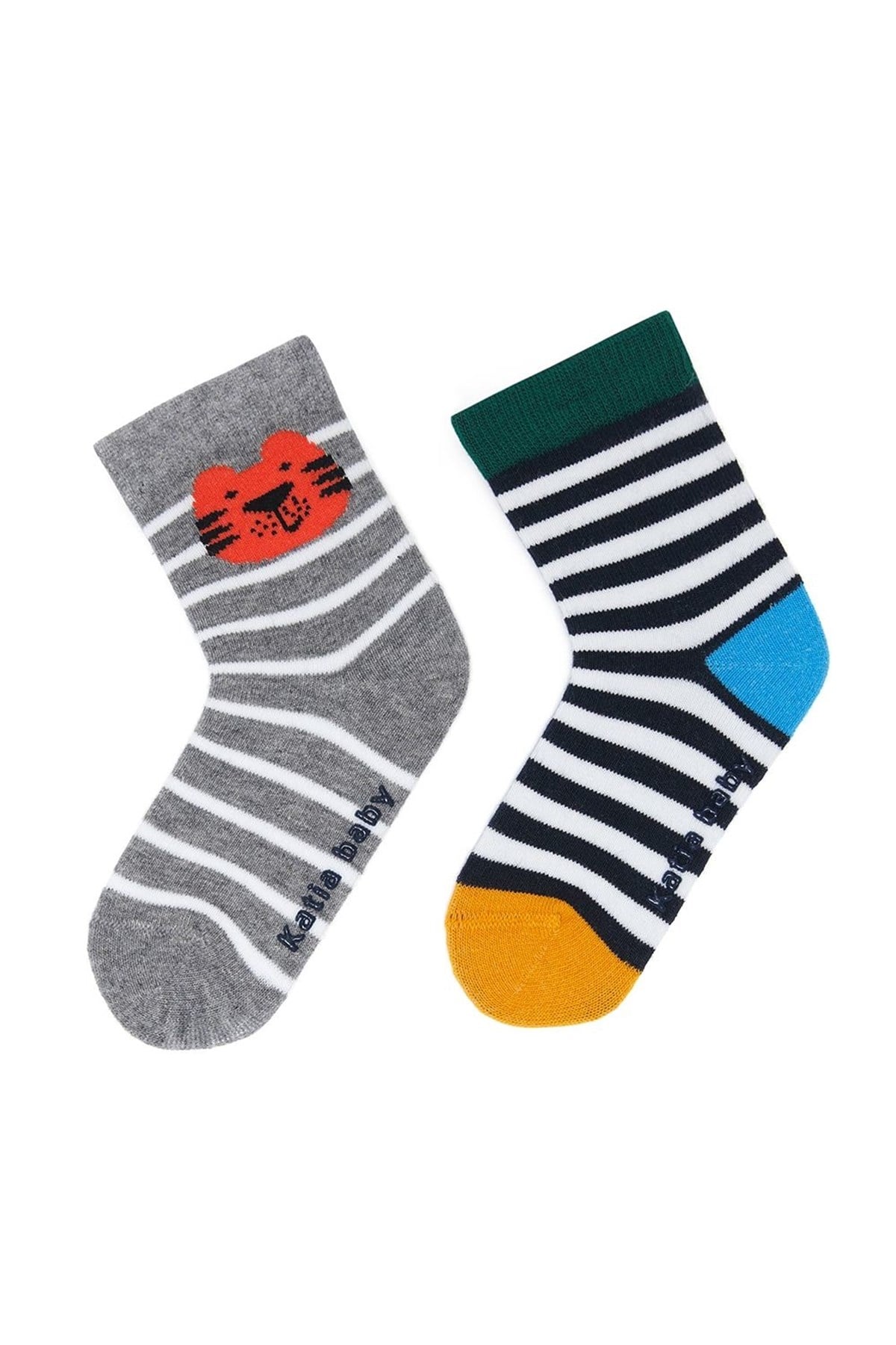 Tiger 2li Bebek Soket Çorap-GREY/Lacivert