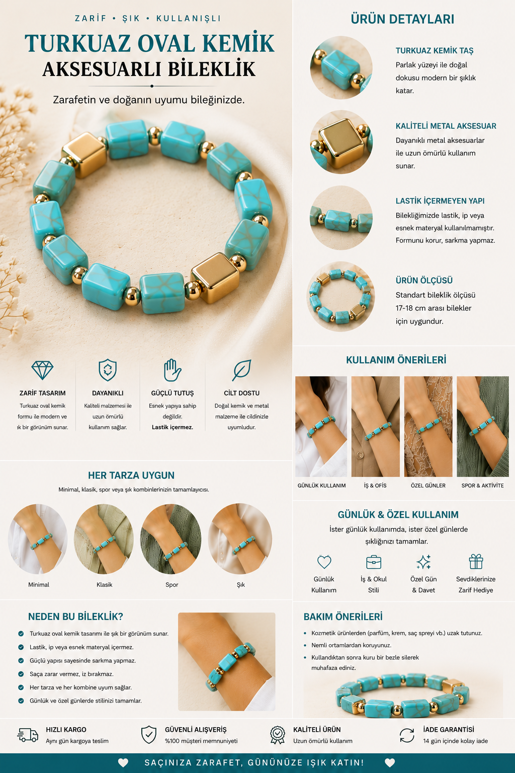 Turquoise And Gold Bead Detailed Bracelet