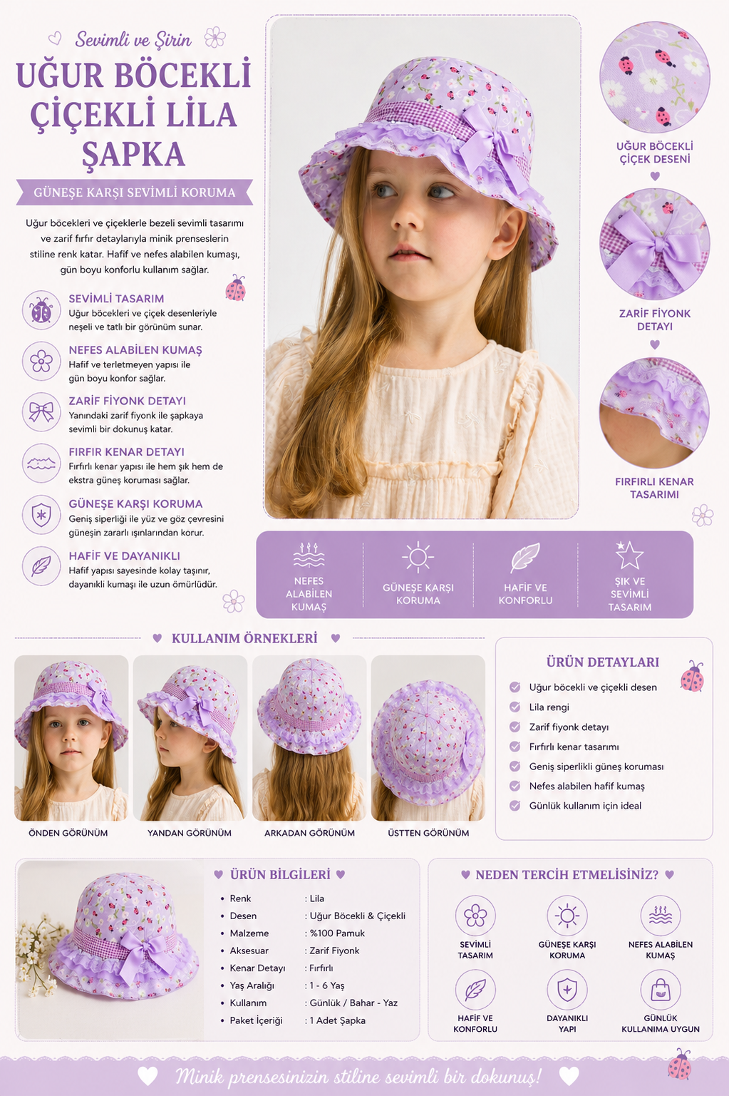 22505G2290 UĞUR BÖCEKLİ ŞAPKA-34705 LILAC