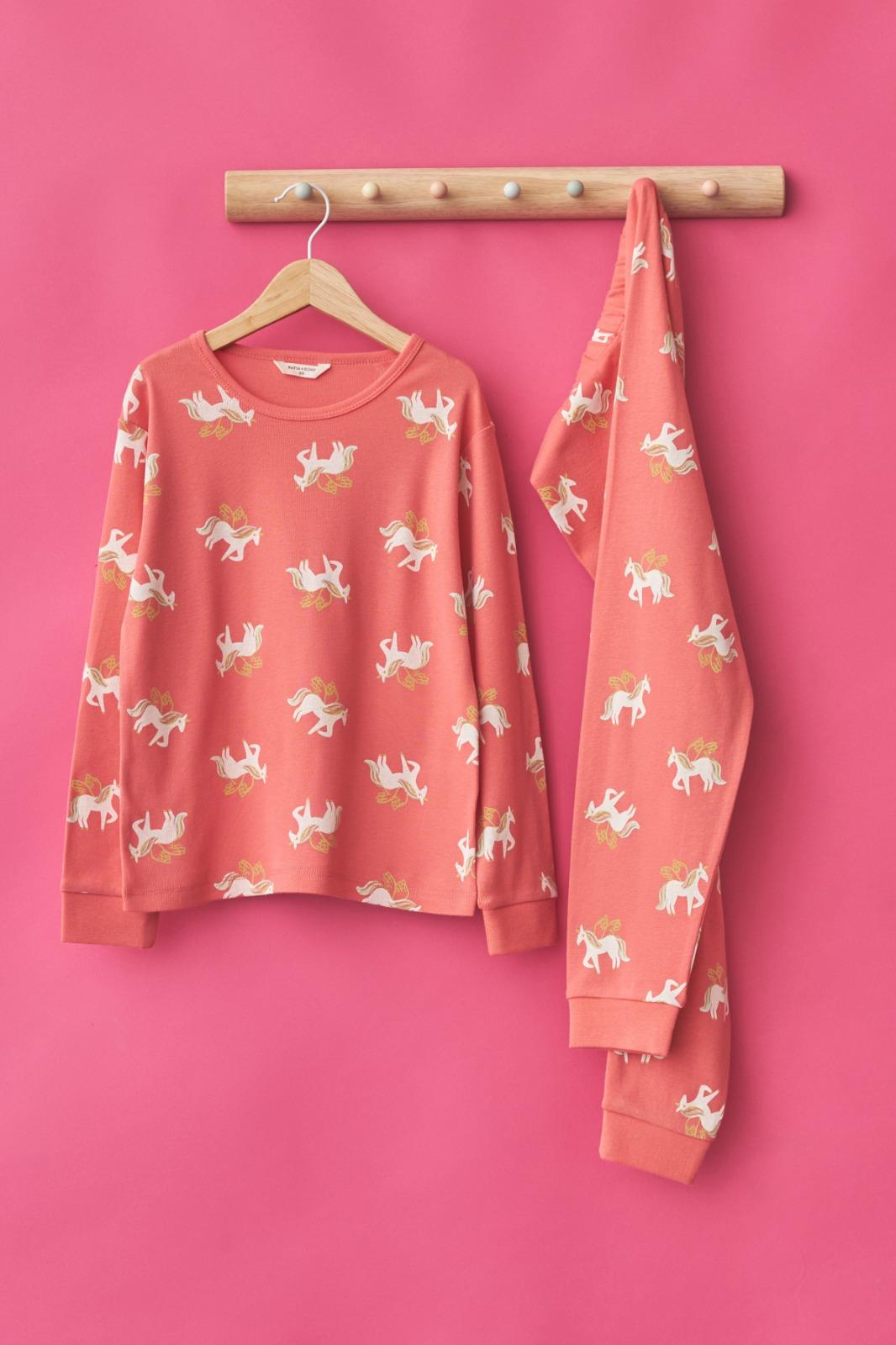 Unicorn Desen Çocuk Pijama Takımı Pembe