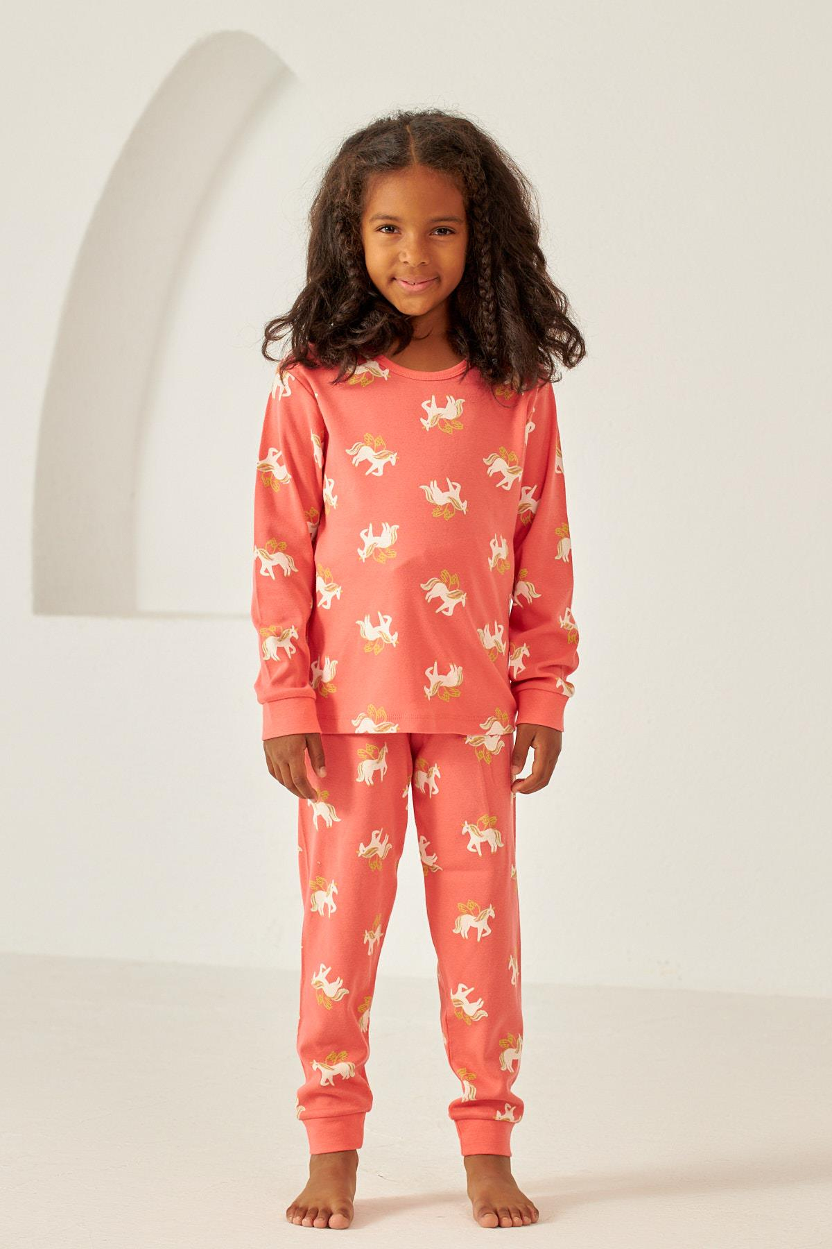 Unicorn Desen Çocuk Pijama Takımı Pembe