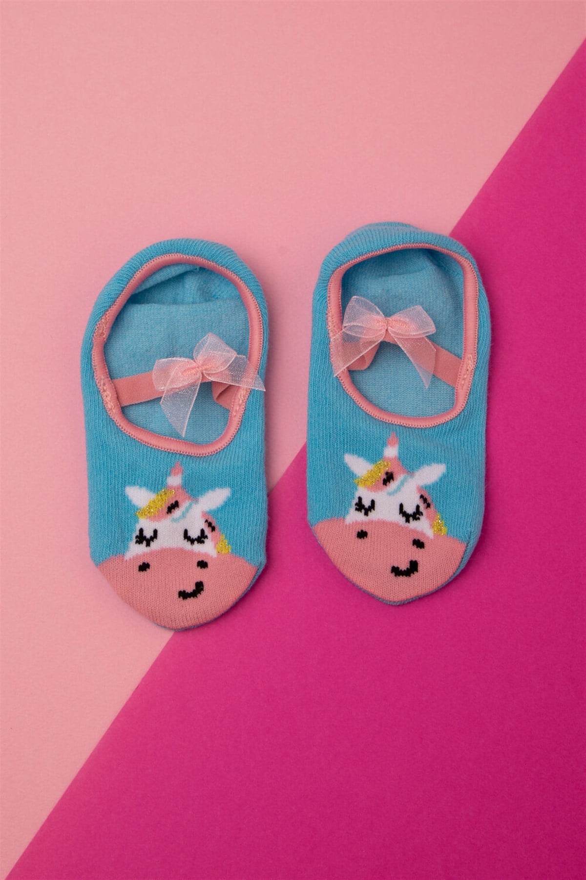 Unicorn Desenli Görünmez Bebek Çorap-Yeşil