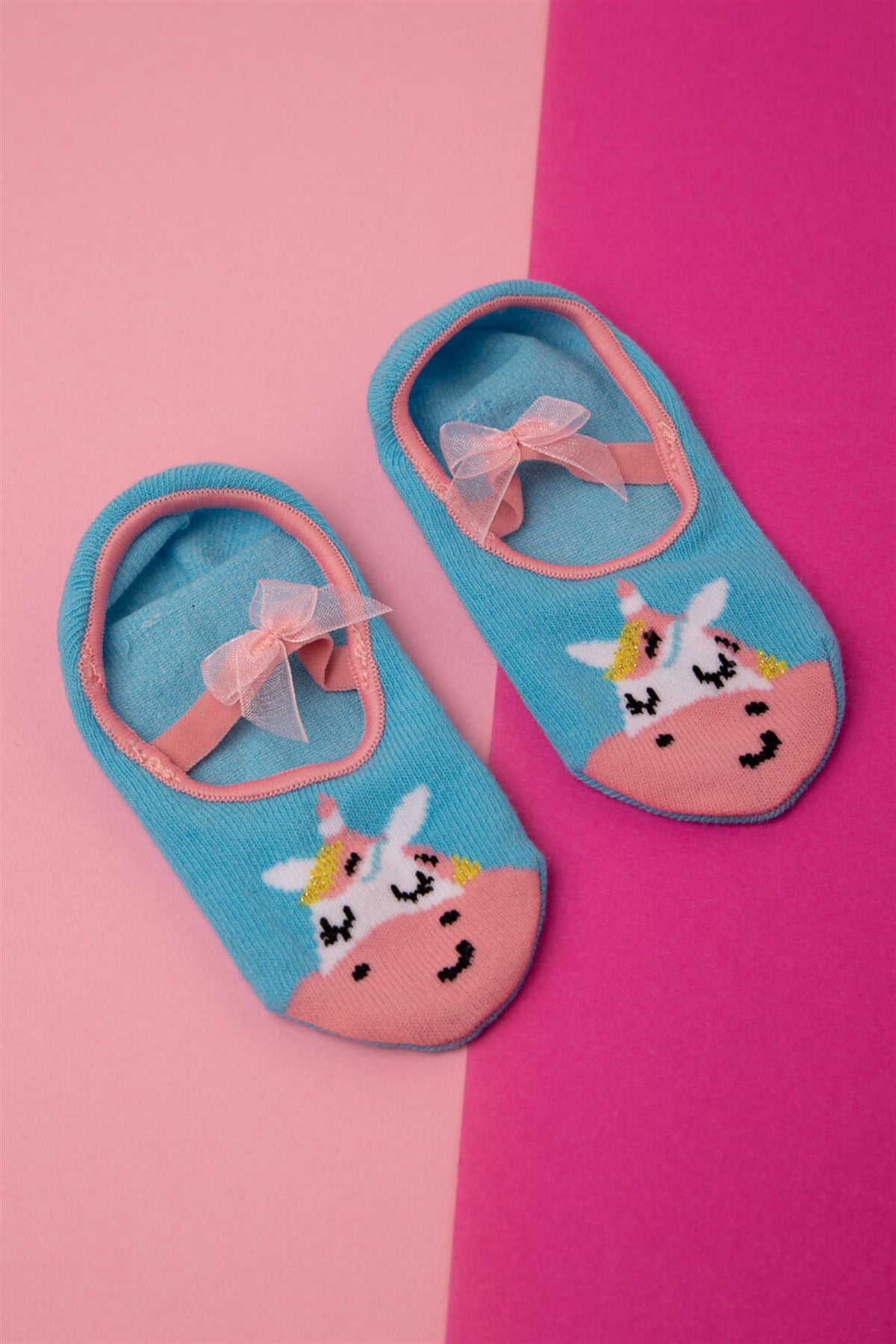 Unicorn Desenli Görünmez Bebek Çorap-Yeşil