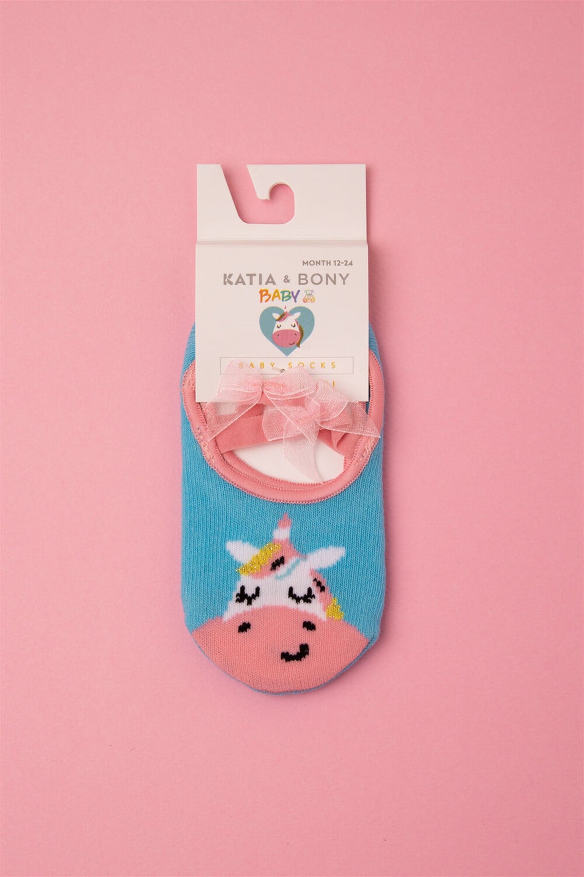 Unicorn Desenli Görünmez Bebek Çorap-Yeşil
