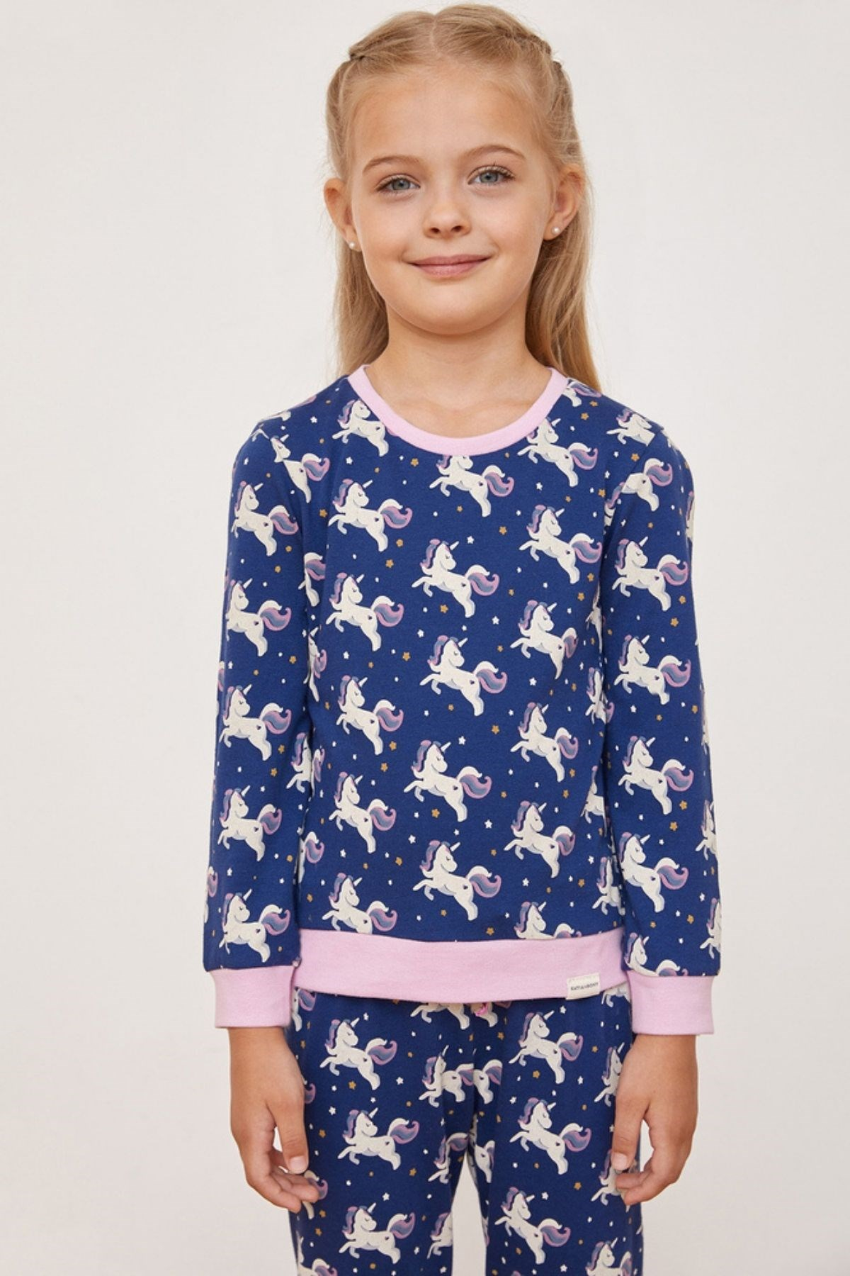 Unicorn Kız Çocuk Pijama Takımı-Lacivert