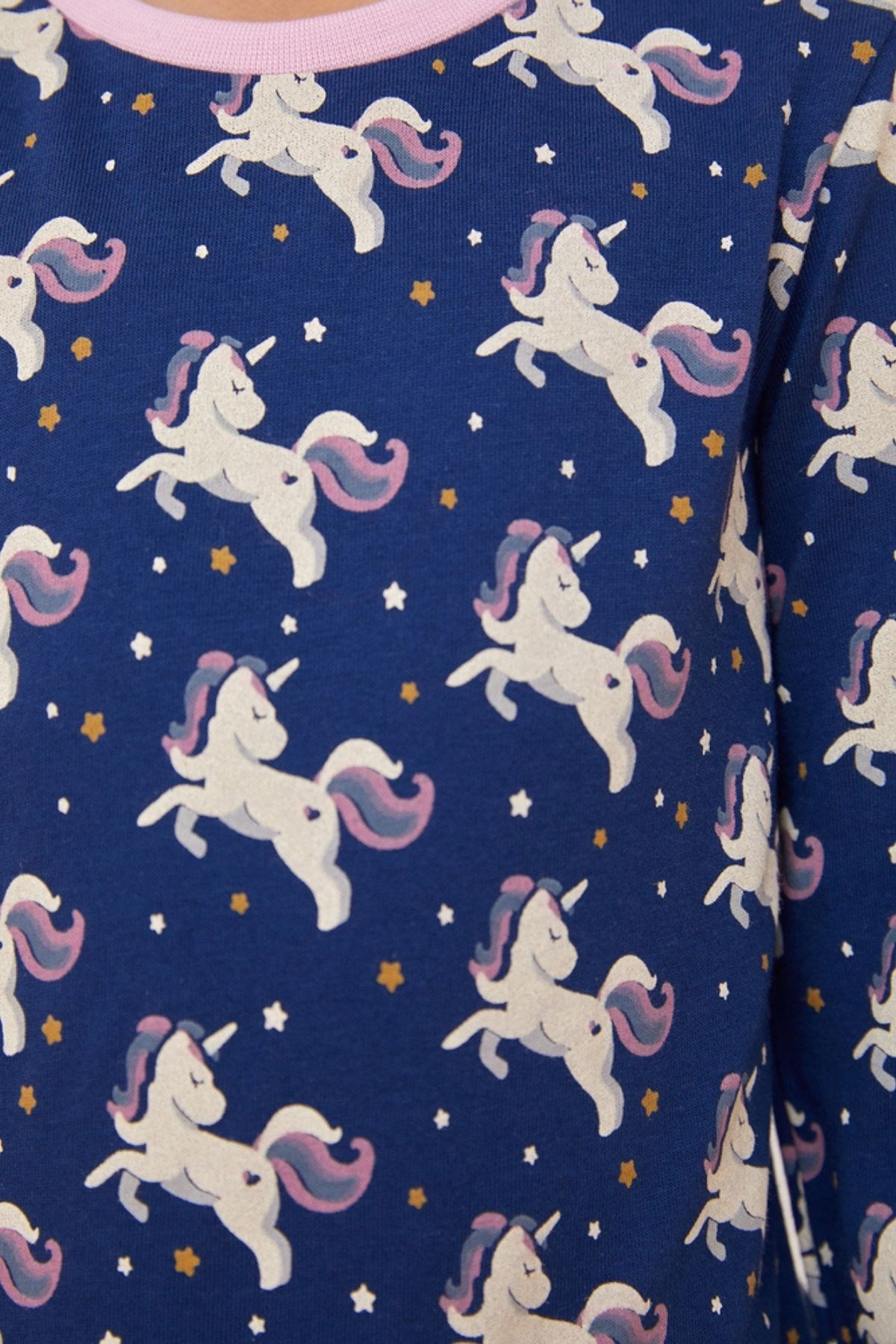 Unicorn Kız Çocuk Pijama Takımı-Lacivert