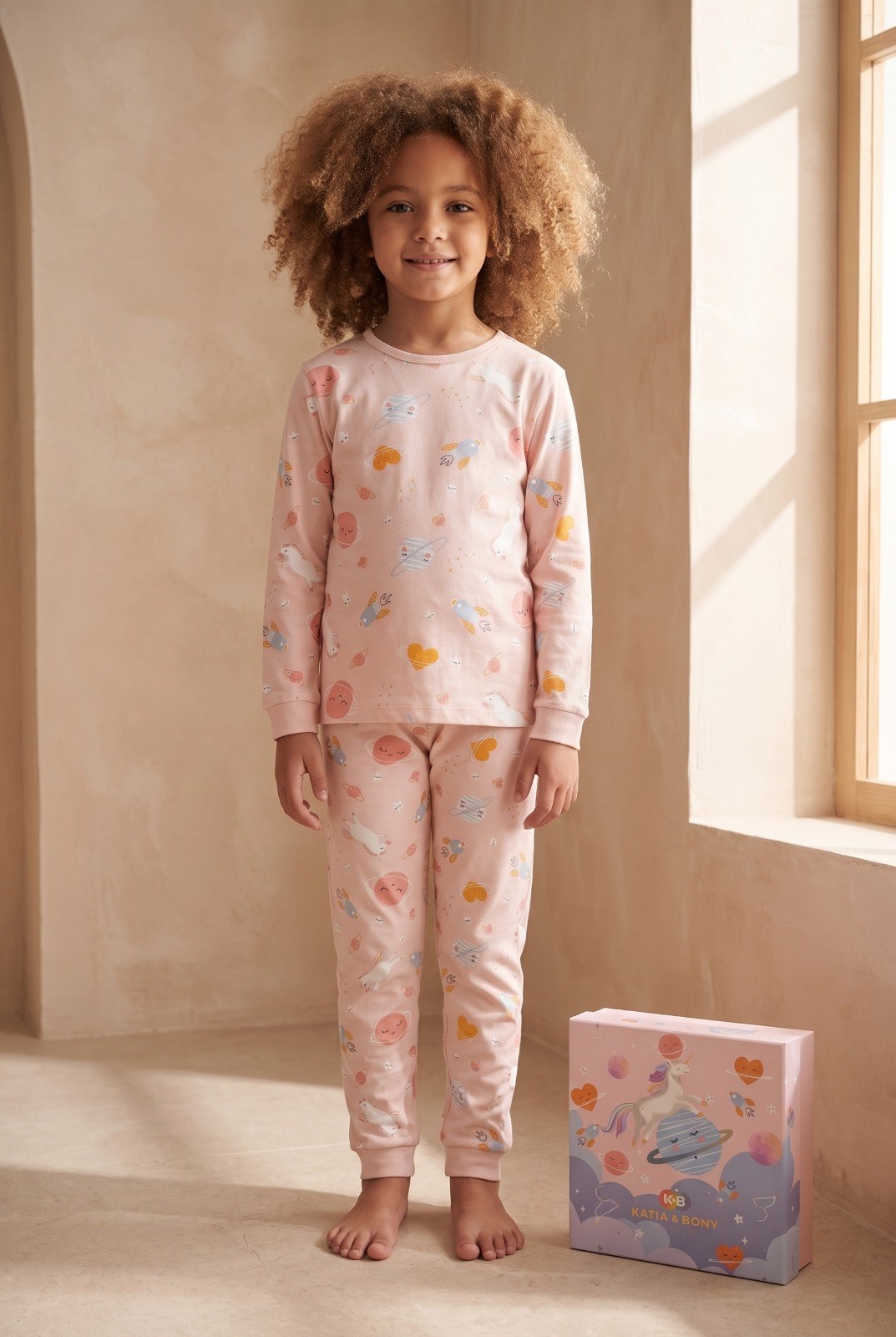 Unicorn Kutulu Kız Çocuk Pijama Takımı Pembe