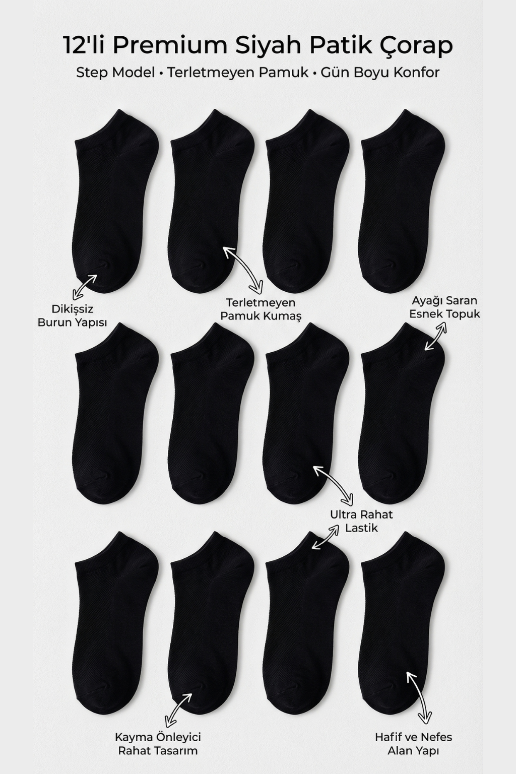 Black Basic 12-Pair Step Socks