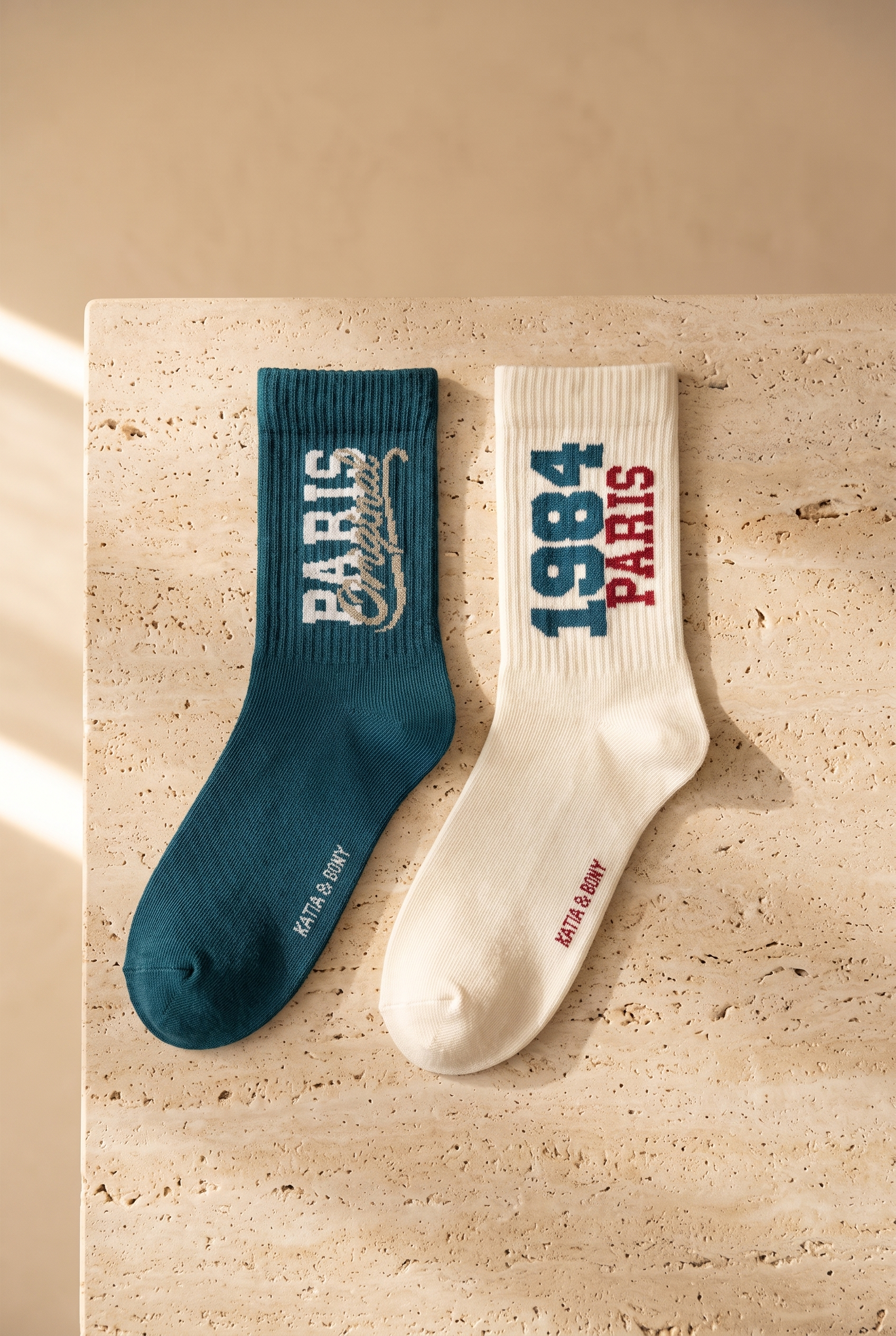 Unisex 2'li Paris Soket Çorap Ekru/Yeşil