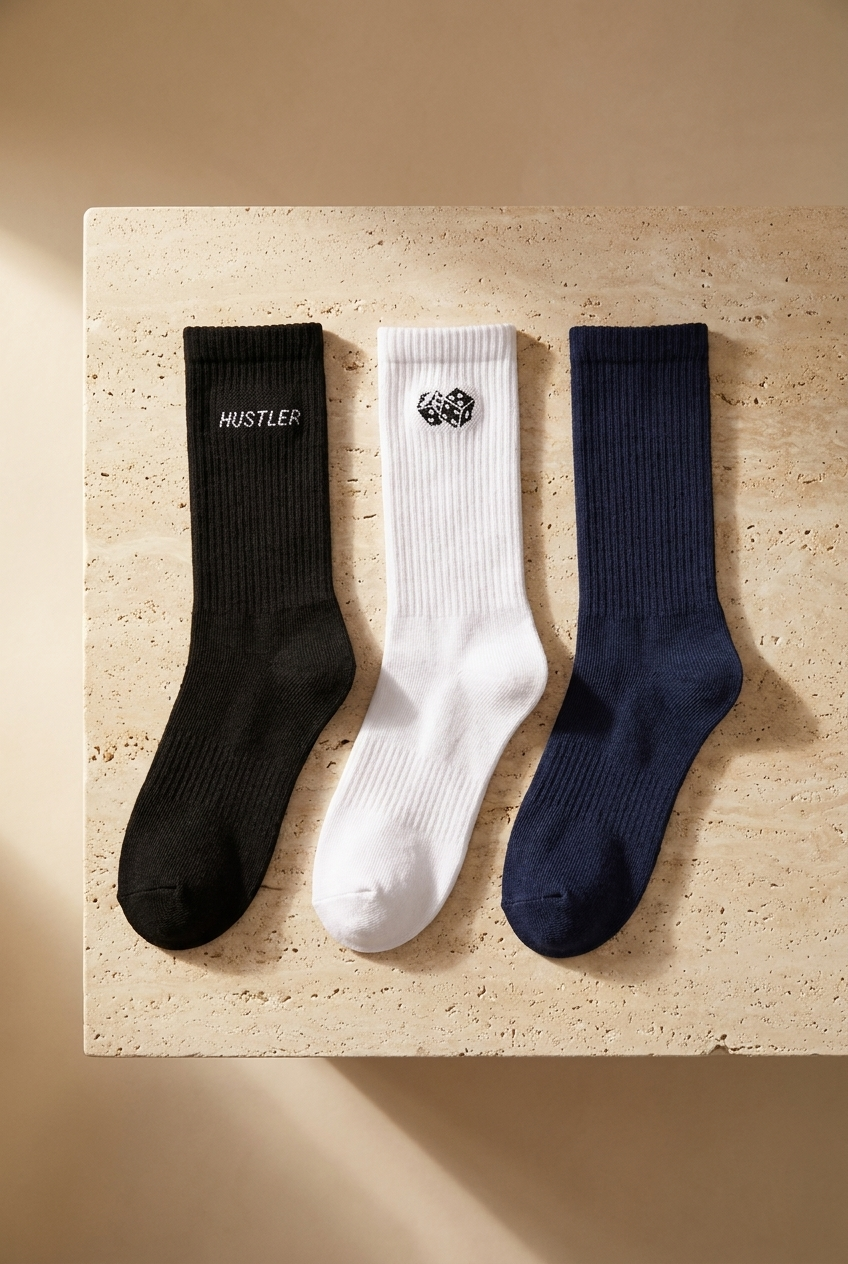 Unisex 3'lü Zar Nakışlı Soket Çorap